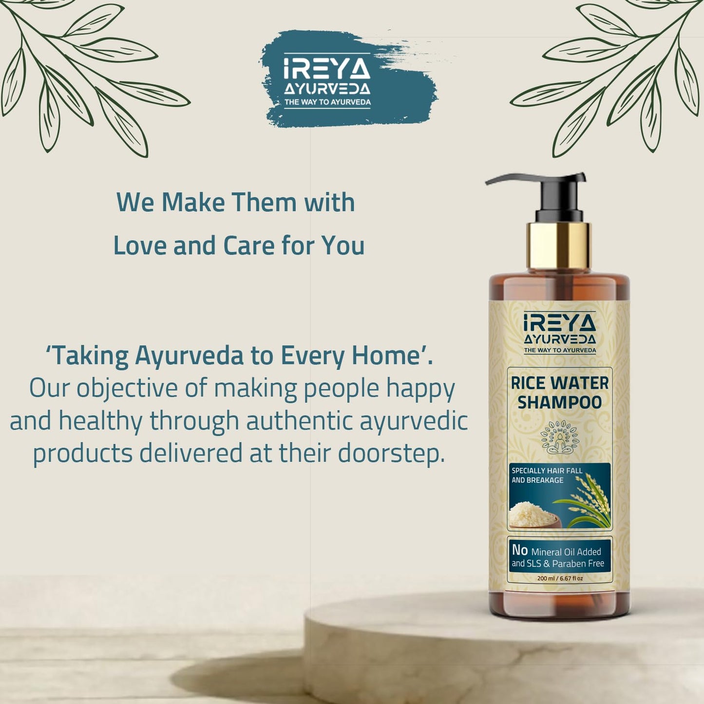 Rice Water Shampoo for hair with Rosehip oil 200ml (6.76oz) for Growth & Smooth Hair | Made with all natural ingredients No minerals Beauty & Personal Care Ireya Ayurveda