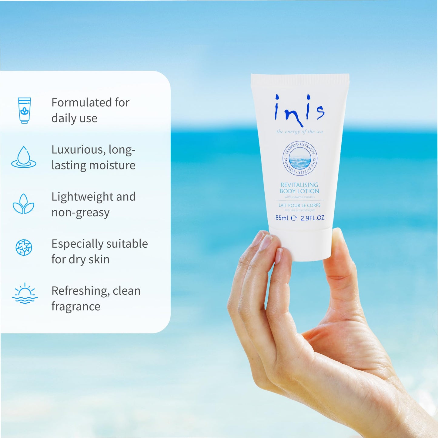 Inis the Energy of the Sea Revitalizing Body Lotion - Travel Size Lotion for Women and Men - Body Moisturizer with Shea Butter and Vitamin E - 2.9 Fl Beauty & Personal Care Inis the Energy of the Sea