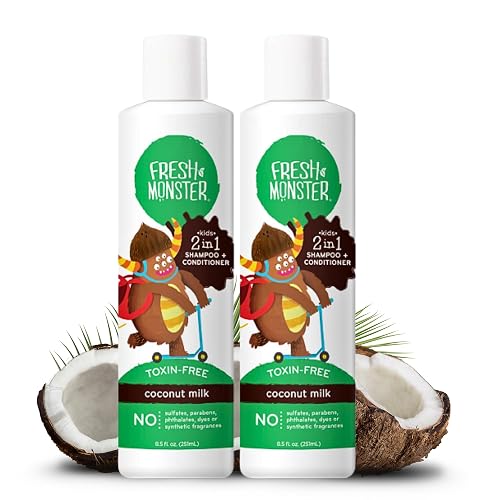 Fresh Monster 2-in-1 Kids Shampoo & Conditioner, Toxin-Free, Hypoallergenic, Tear-free Shampoo & Conditioner for Kids, Coconut (2 Pack, 8.5oz/each) Beauty & Personal Care Fresh Monster