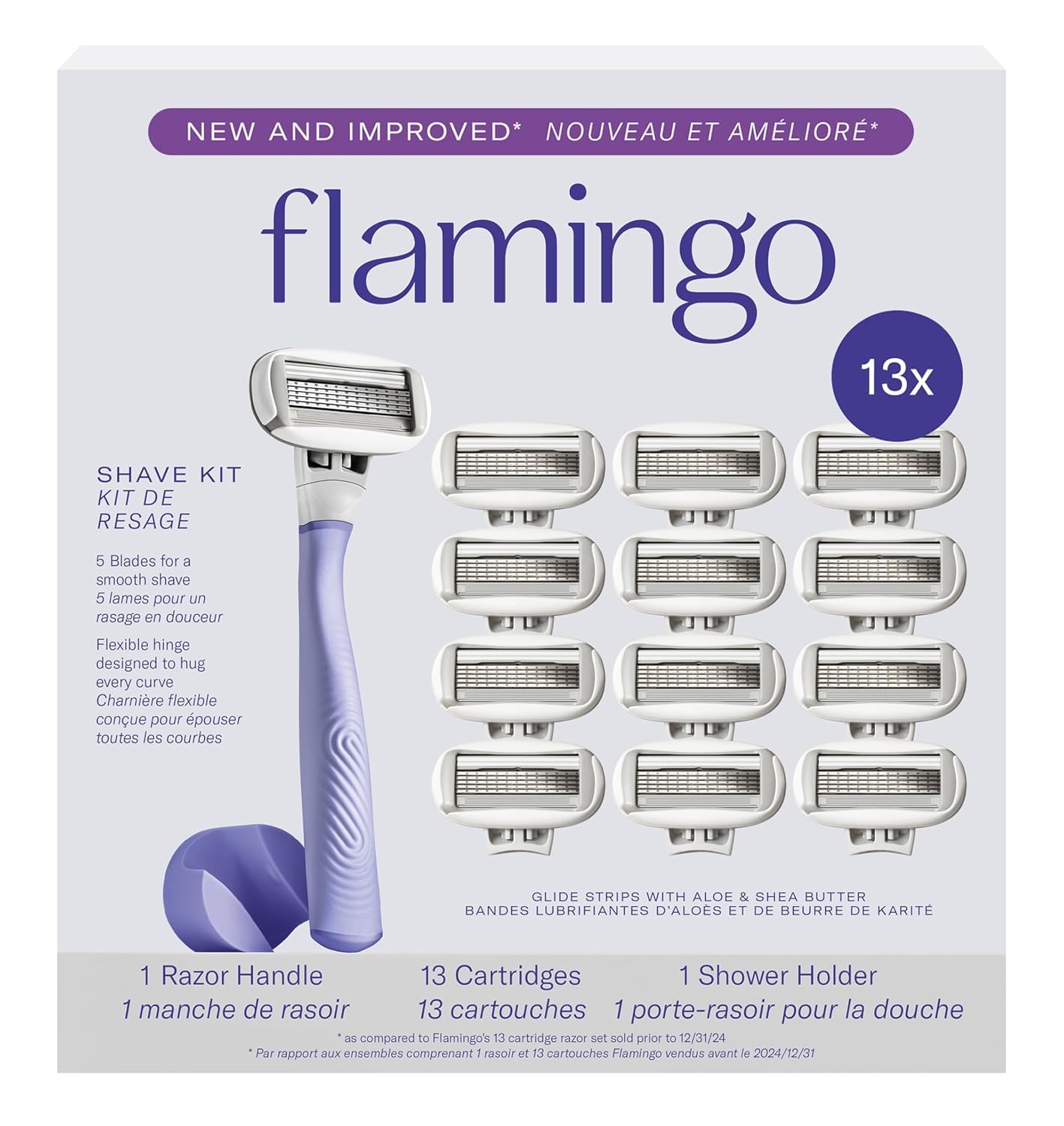 Flamingo Razors for Women, 1 Women's Razor Handle (Lilac), 13 Razor Five-Blade Refills, and 1 Shower Holder Beauty and Personal Care Flamingo