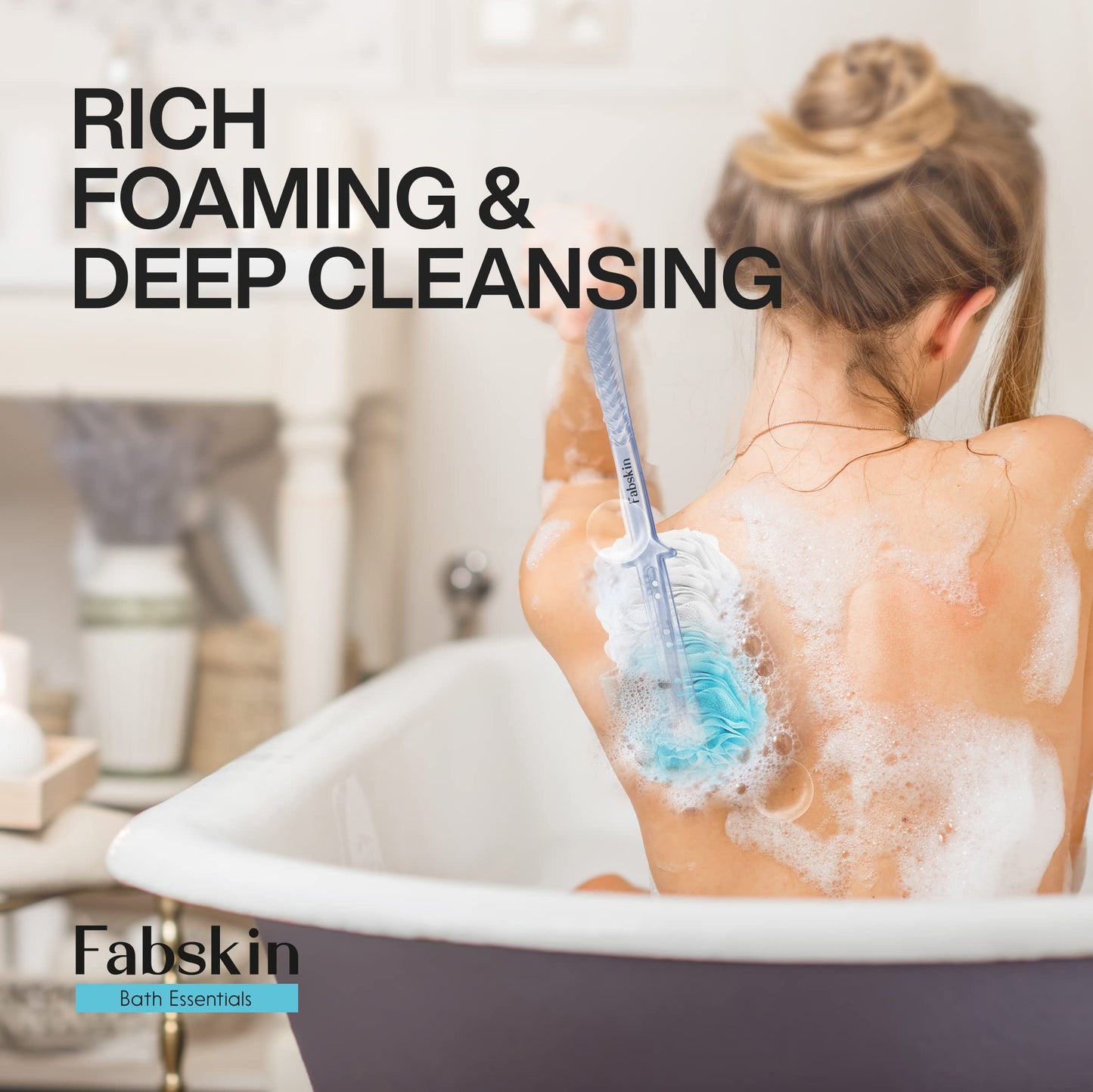 Fabskin Bath Body Brush Loofah For Men & Women With Long Handle - Body Bath Brush - Back Scrubber For Bathing - Made In India (Blue) Beauty and Personal Care FABSKIN