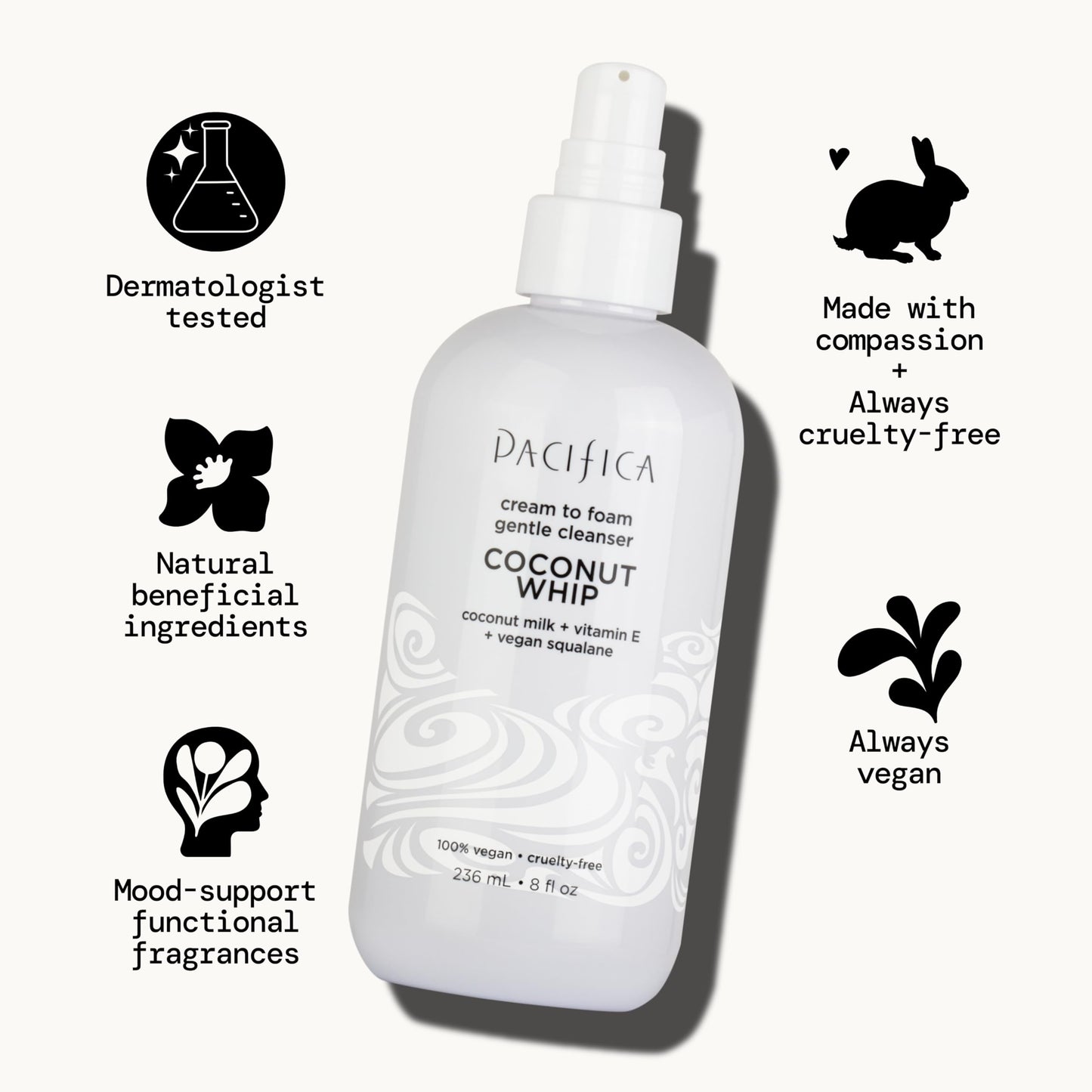 Pacifica Coconut Whip Cream to Foam Face Wash - Gentle Hydrating Facial Cleanser for Dry & Sensitive Skin, Moisturizing Daily Face Wash Beauty & Personal Care Pacifica