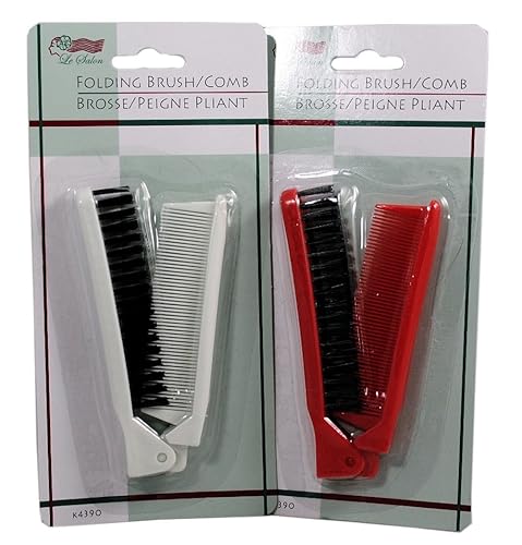 Folding Compact Travel Pocket HAIR BRUSH/COMB, 1 Red 1 White by Le Salon Beauty & Personal Care Le Salon