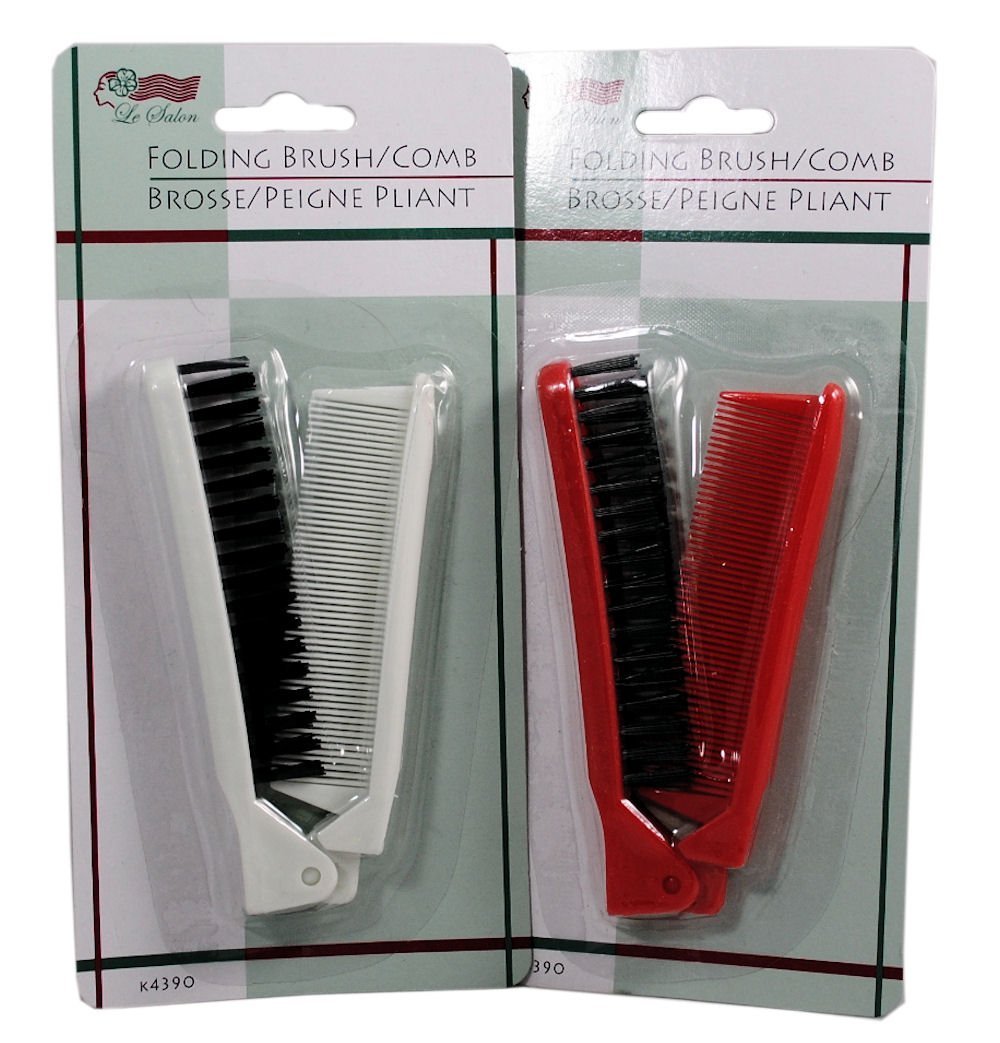 Folding Compact Travel Pocket HAIR BRUSH/COMB, 1 Red 1 White by Le Salon Beauty & Personal Care Le Salon