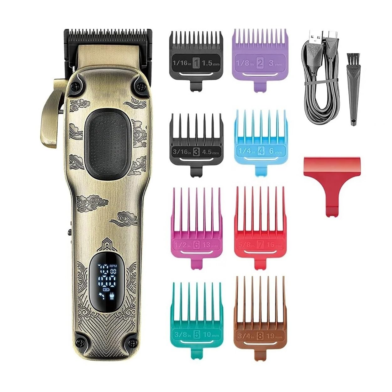 QDKVTNDJZ Mens Hair Clippers, Trimmer Professional Cut Machine Electric Barber Adjustable LED Vintage Metal for Men Beauty and Personal Care QDKVTNDJZ