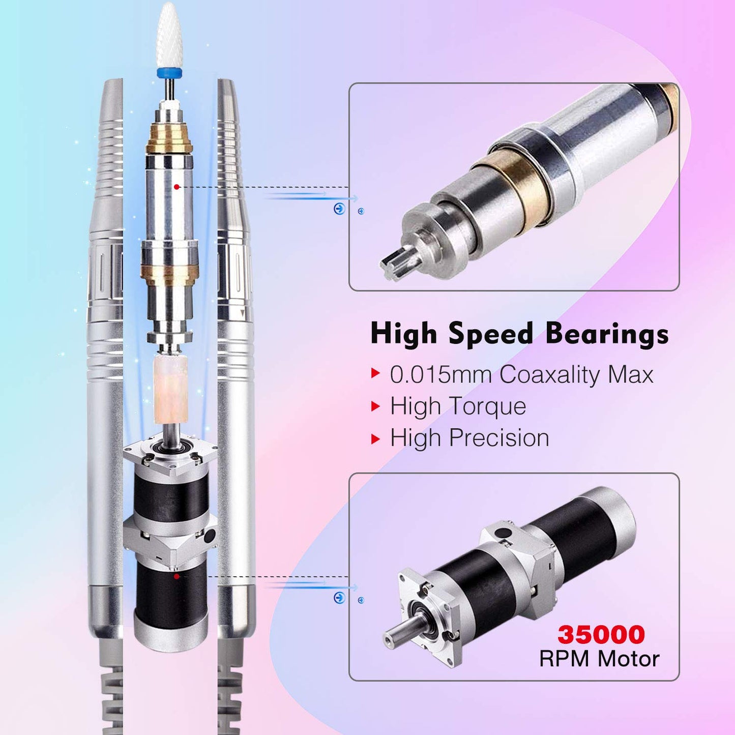 IMENE Professional Nail Drill Machine 35,000RPM – Portable Rechargeable Brushless E-File for Acrylic, Gel & Natural Nails (White) Beauty & Personal Care IMENE