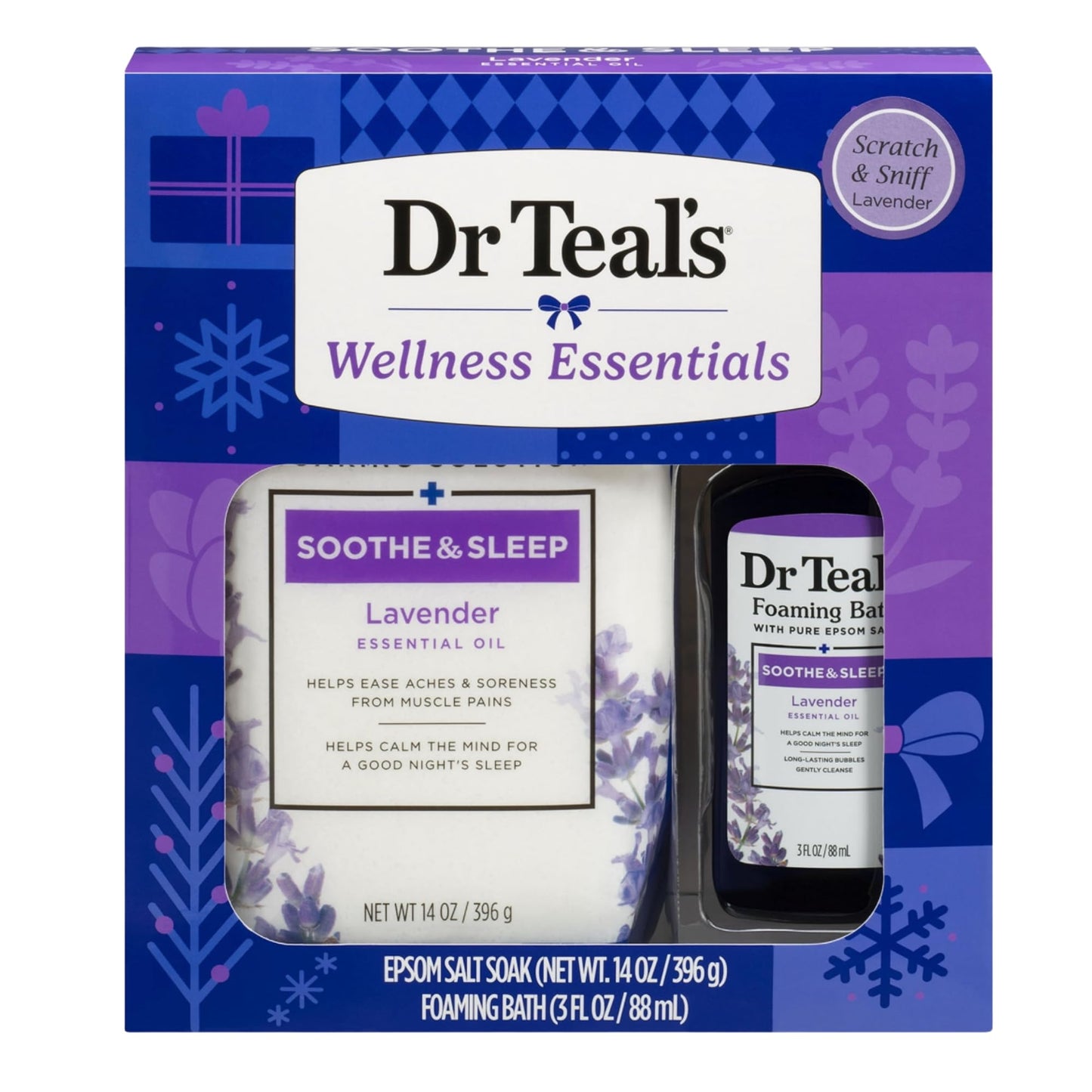 Dr Teal's Holiday Limited Edition Bath Gift Set - Epsom Salt Soak and Foaming Liquid, 14 oz Salt, 3 fl oz Bath (Lavender) Beauty and Personal Care Dr Teal's
