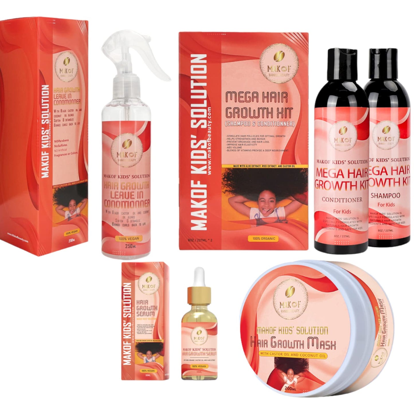 MAKOF Kid’s Hair Growth Set. Shampoo & Conditioner with black castor oil, Wheat Protein, Argan, Jojoba, Aloe Vera, , Mask Treatment and Leave-in Beauty & Personal Care MAKOF BEAUTY
