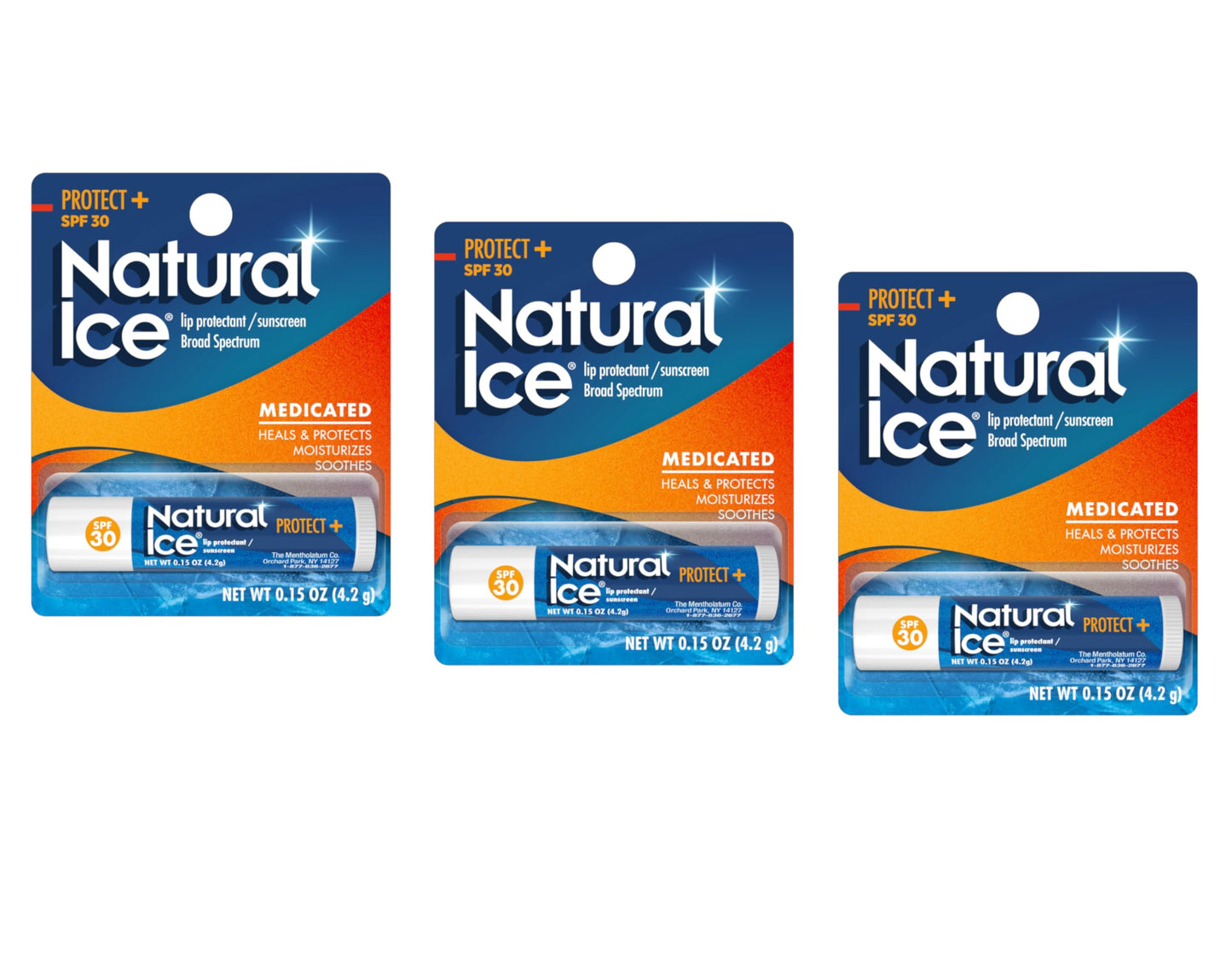 Mentholatum Natural Ice Protect+ Broad Spectrum SPF 30 Medicated Lip Balm, 0.15 Ounce (Pack of 3) Beauty & Personal Care Mentholatum