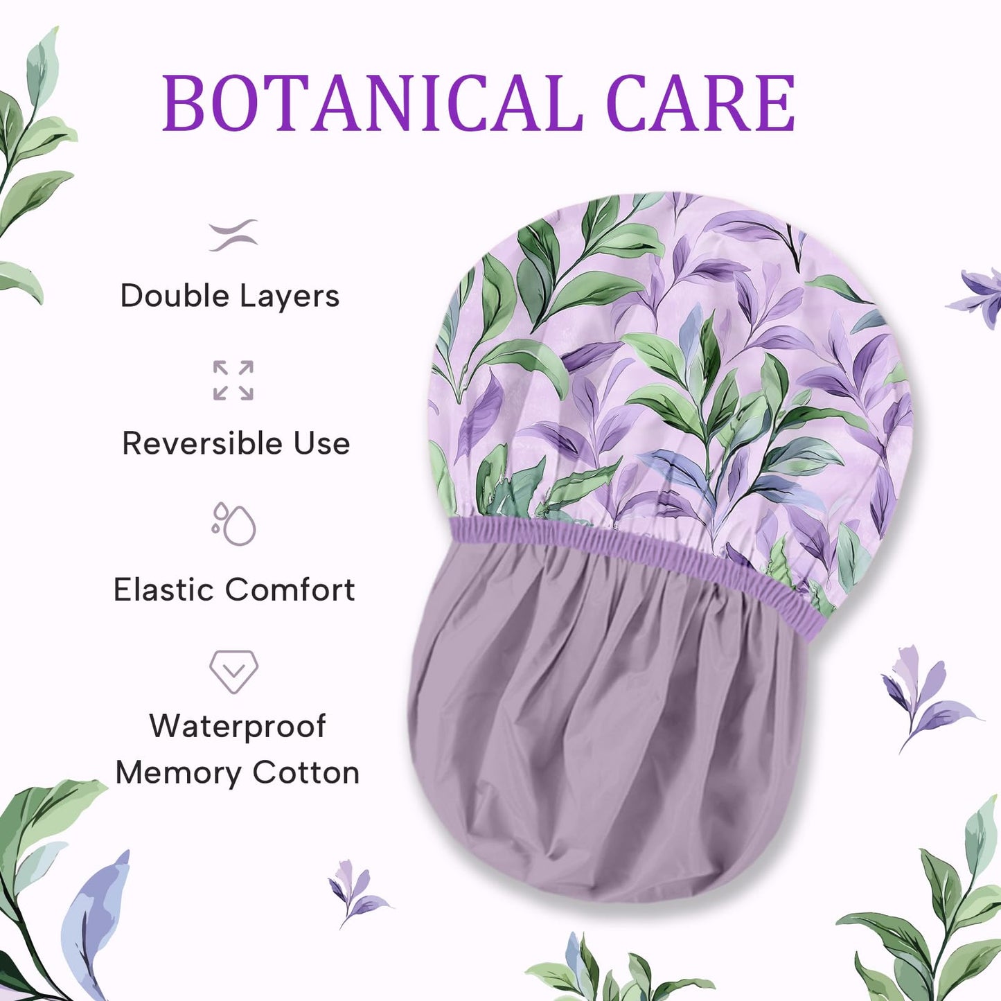 Years calm Shower Caps for Women Reusable Waterproof - Double Layer Elastic Cap with Tropical Botanical Print Shower Cap for Shower, Spa, Travel, Bath Beauty and Personal Care Years calm