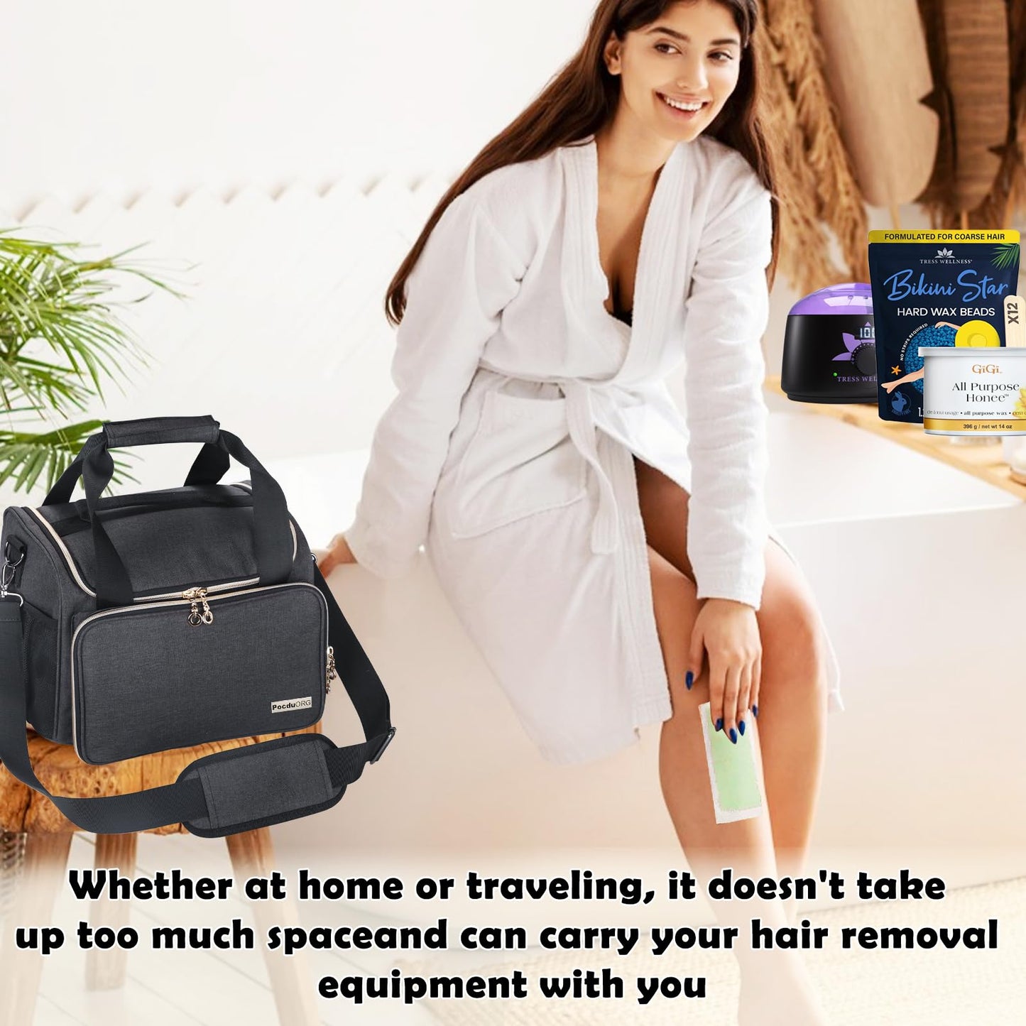 POCDUORG Universal Waxing Kit Carry Bag Compatible with Tress Wellness - Portable Organizer for Wax Warmer, Wax Beans, Pre & After Wax Sprays, Beauty and Personal Care POCDUORG