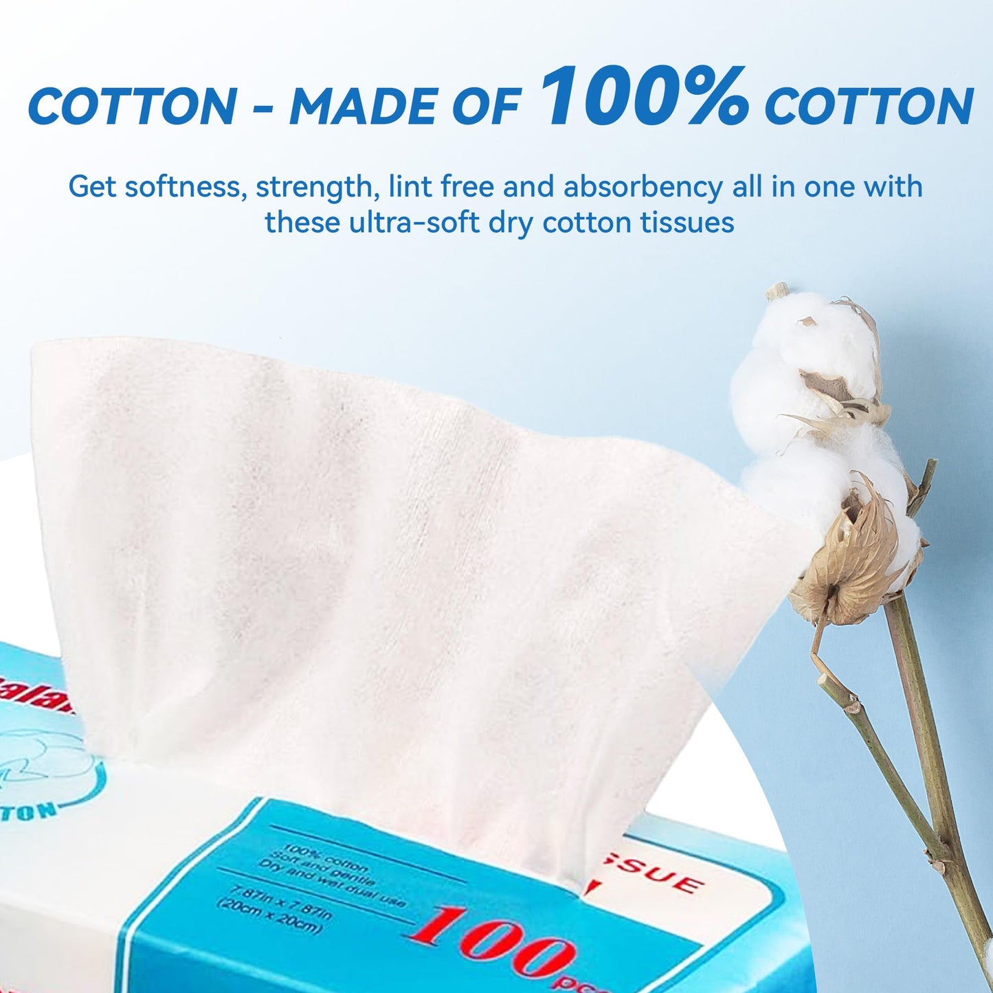 Elevon Multi-Purpose 100% Unscented Cotton Tissue Soft Dry Facial Cotton Wipes for Sensitive Skin, , White (Pack of 18) Beauty & Personal Care Elevon