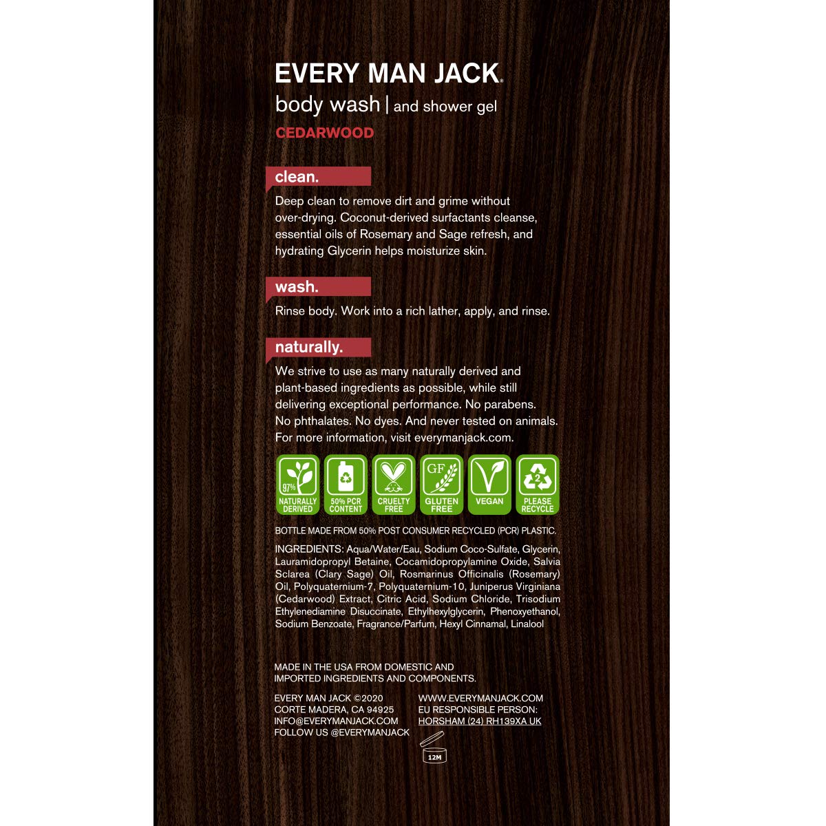 Every Man Jack Men's Body Wash - Cedarwood | 16.9-ounce Twin Pack - 2 Bottles Included | Naturally Derived, Parabens-free, Pthalate-free, Dye-free Beauty & Personal Care Every Man Jack