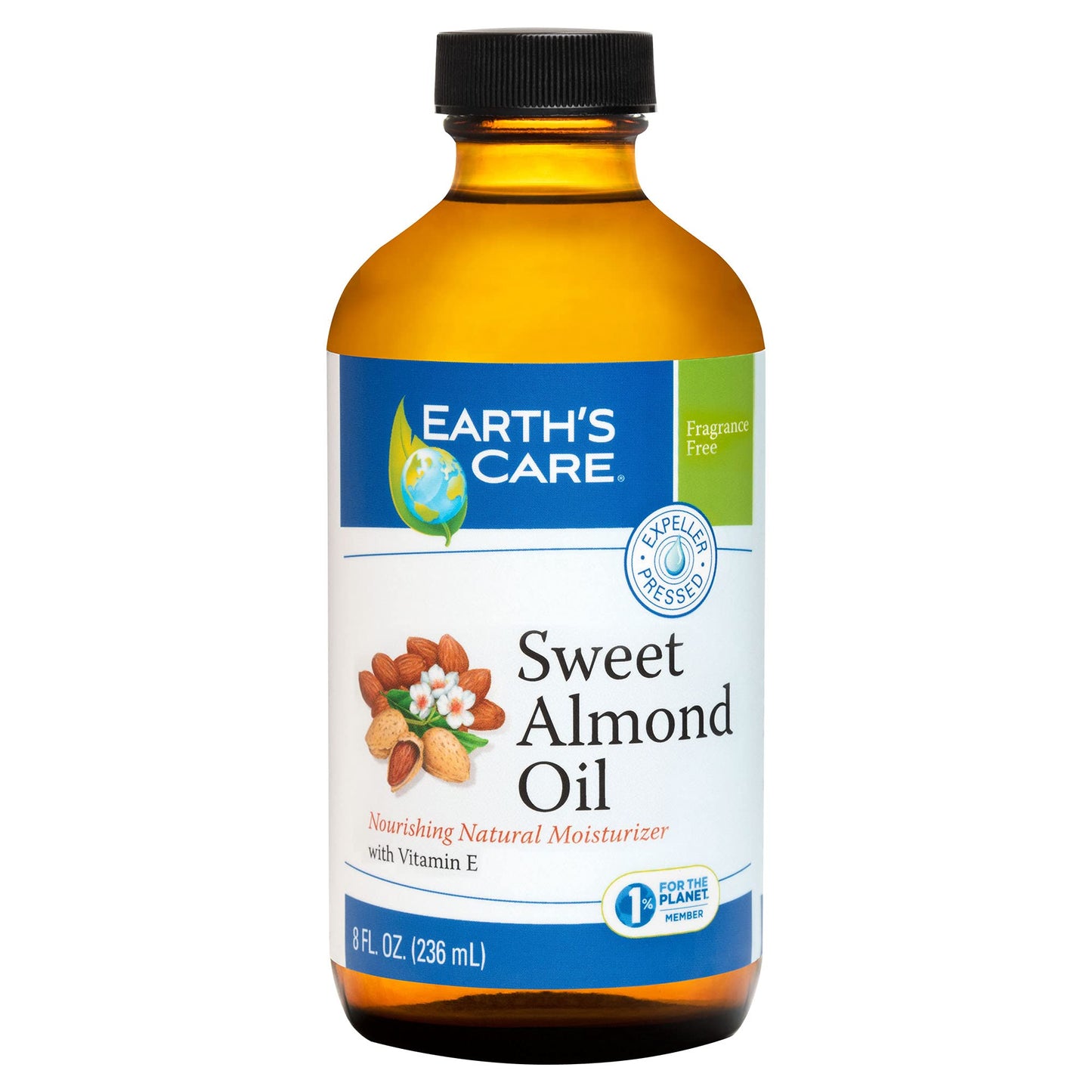 Earth’s Care Sweet Almond Oil - Expeller Pressed Almond Oil for Skin and Hair, Glass Bottle, Unscented, 8 FL. OZ. Beauty & Personal Care Earth's Care