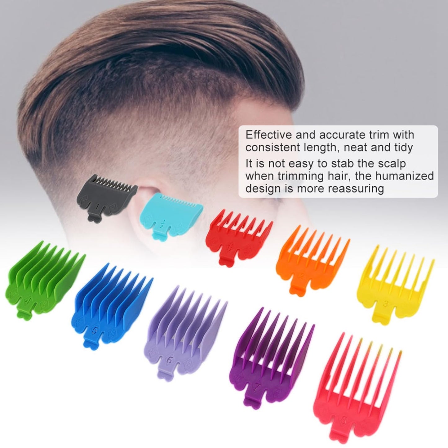 OVAQUIXI 10PCS Guide Comb Set for Hair Clippers, ABS Plastic 1.5mm to 25mm, Rounded Teeth for Safe Cutting, Compatible Beauty and Personal Care OVAQUIXI