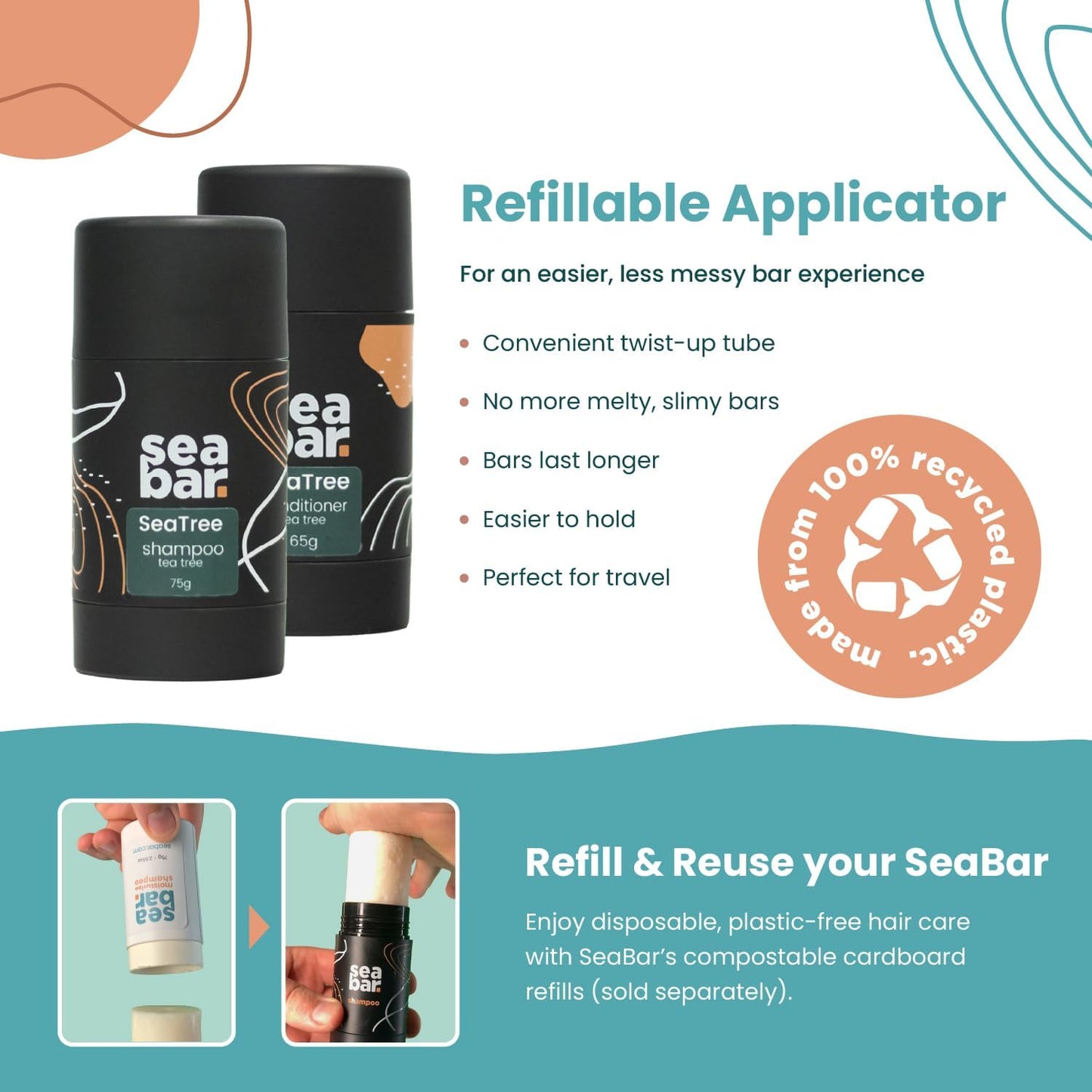 SeaBar Shampoo & Conditioner Bar Set - All Natural Hair Shampoo - Vegan, Sulfate-Free, Eco Friendly Zero Waste Reusable Packaging with Travel Beauty & Personal Care SeaBar
