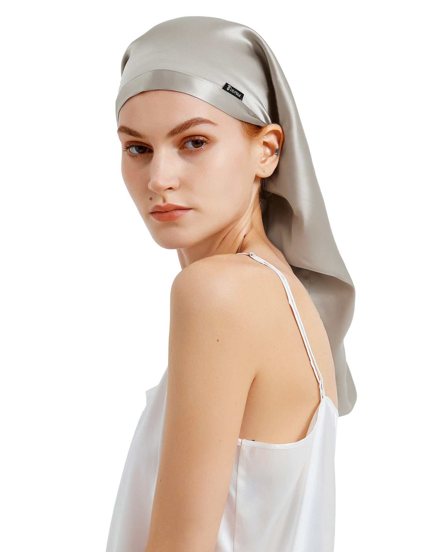LILYSILK 100% Silk Bonnet Mulberry 19 Momme Silk Sleep Cap Long for Curly Hair Night Cap for Sleeping, Silk Hair Wrap for Women Silvergray Beauty and Personal Care LilySilk