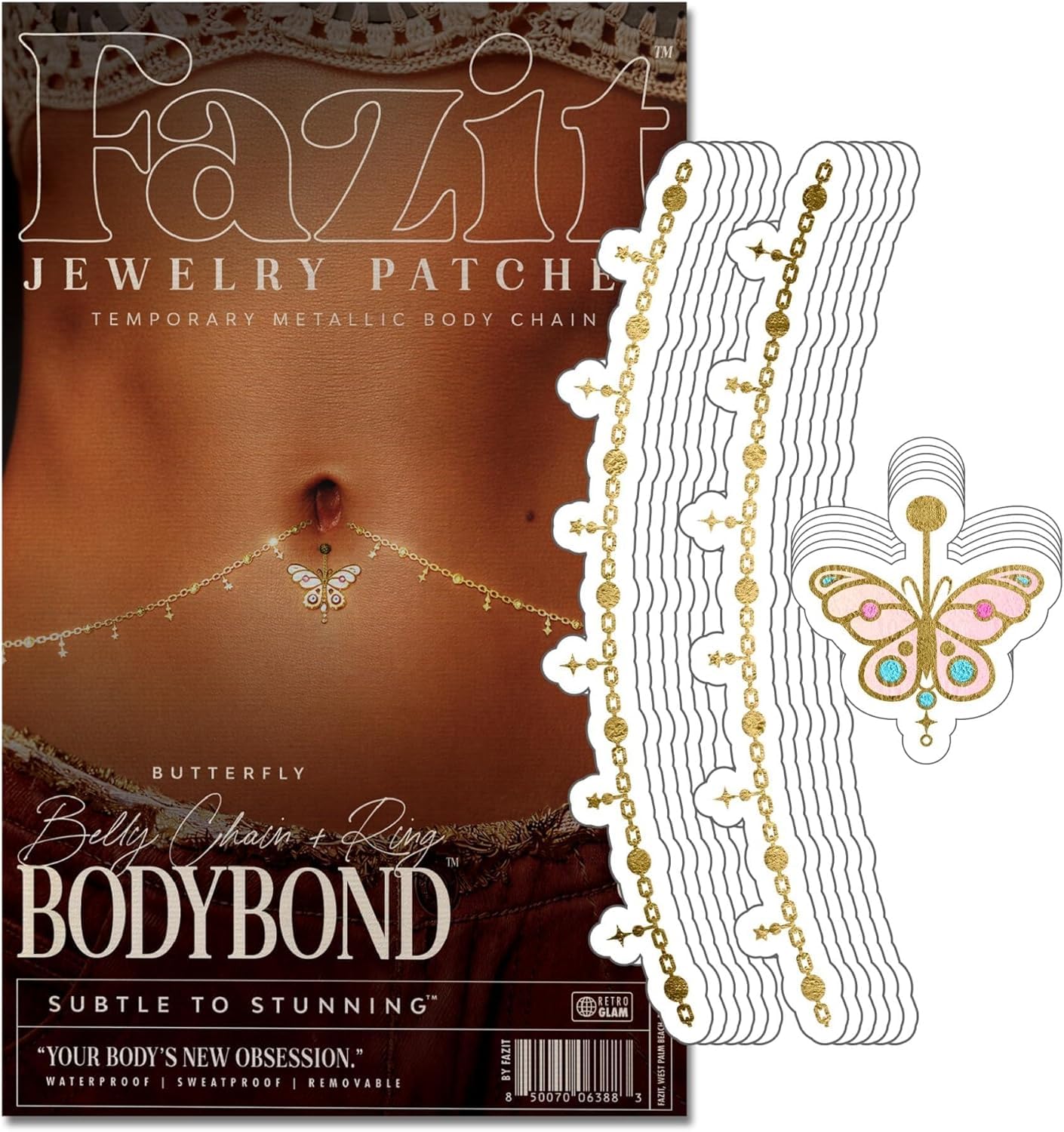 Fazit Makeup Patches - Belly Chain Ring Bodybond - Glow Up Make-Up Patches - Cute Glitter Makeup Accessories for Women - Cosmetic Body Glitter Beauty & Personal Care Fazit