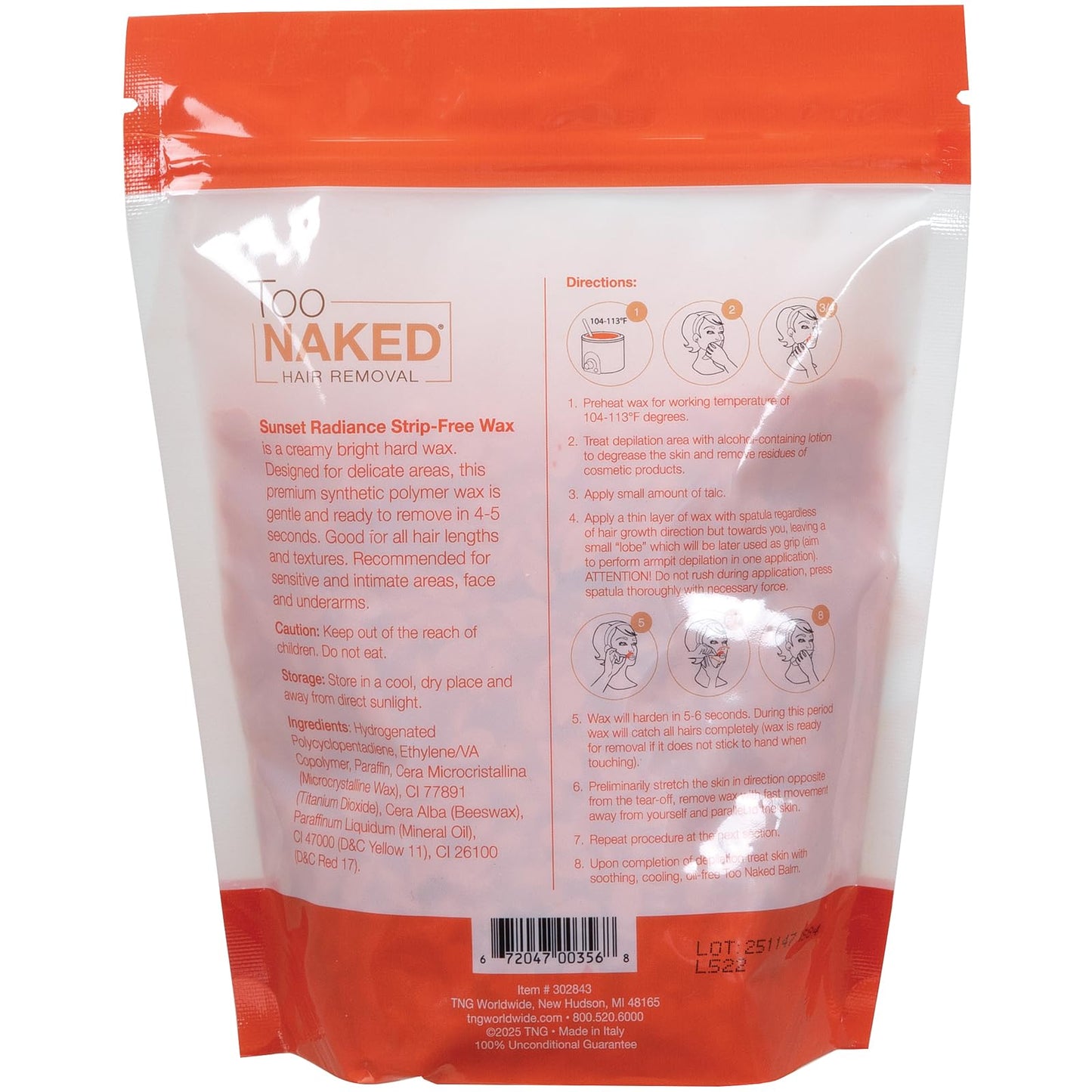 Too Naked Hair Removal Sunset Radiance Strip-Free Wax, Full Transparency with Creamy Consistency, Hypoallergenic for Sensitive Areas, Fragrance-Free Beauty and Personal Care TOO NAKED HAIR REMOVAL