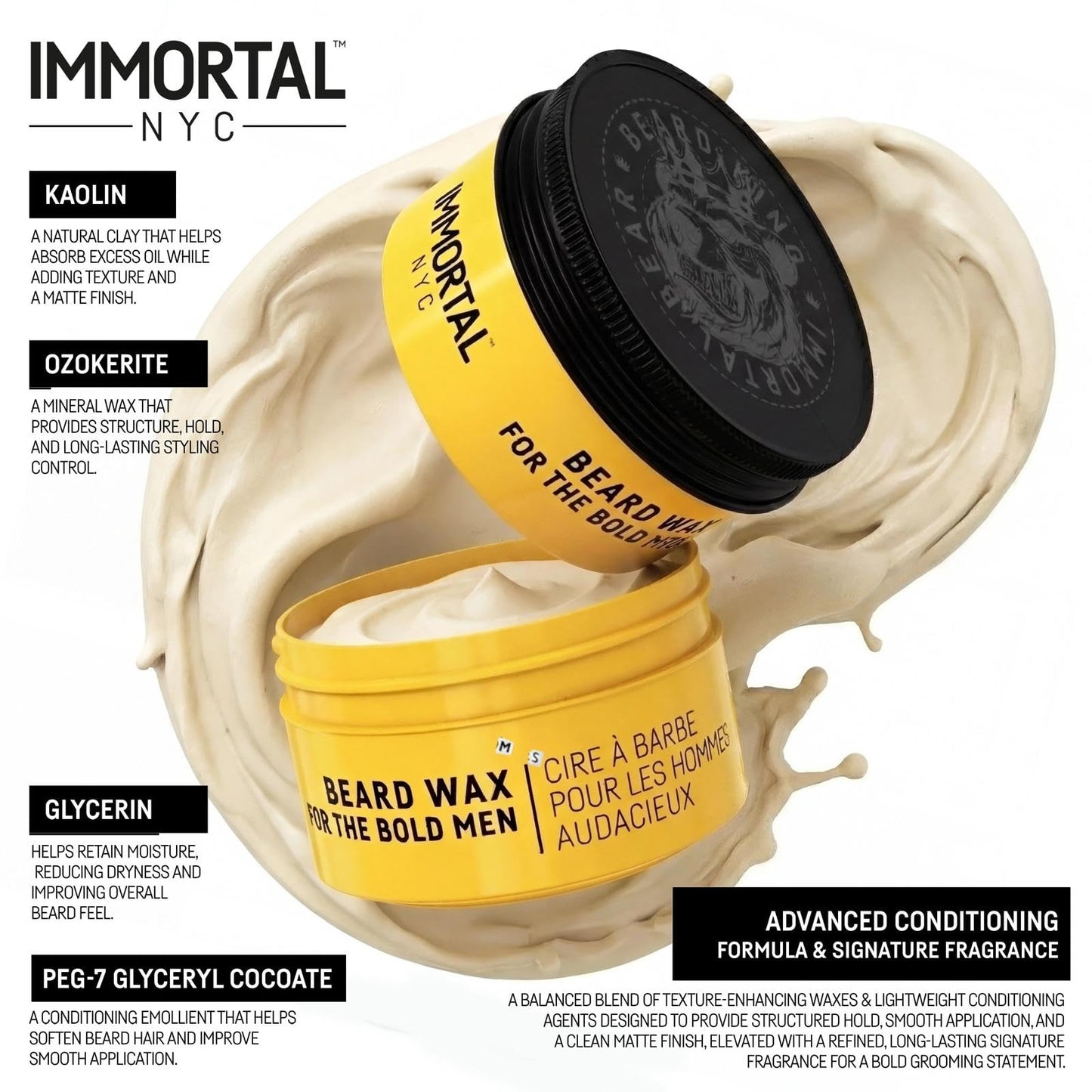 Immortal NYC Beard King Beard Wax, 1.7 oz/ 50 ml - Strong Hold - Precise Styling & Shape - Tames Stray Hairs Beauty and Personal Care Immortal NYC