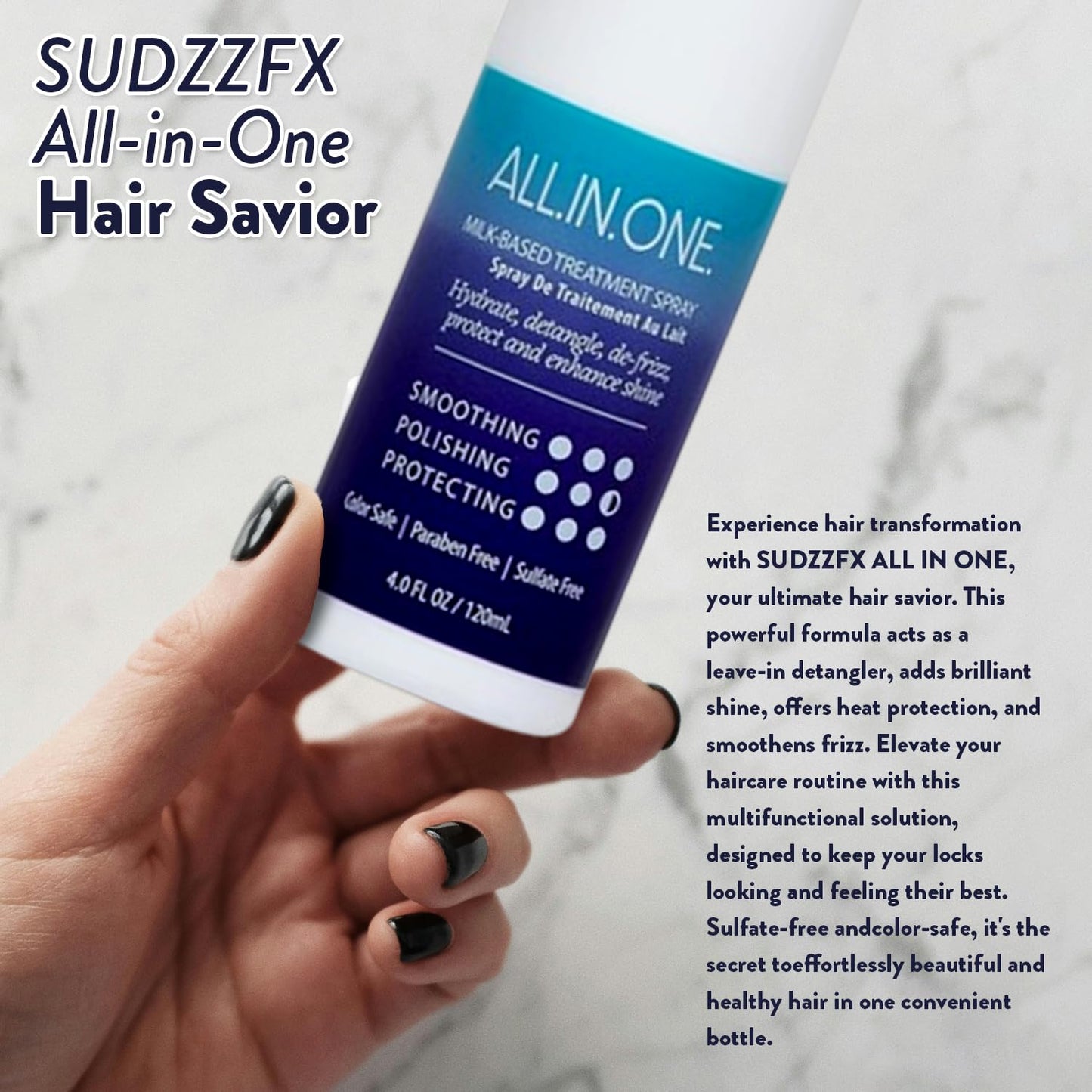 SUDZZFX ALL IN ONE Powerful Leave-in Hair Detangler - Creates Shine - Heat Protection - Smoothes Frizzy Hair - Color Safe - Sulfate Free Beauty & Personal Care SUDZZFX