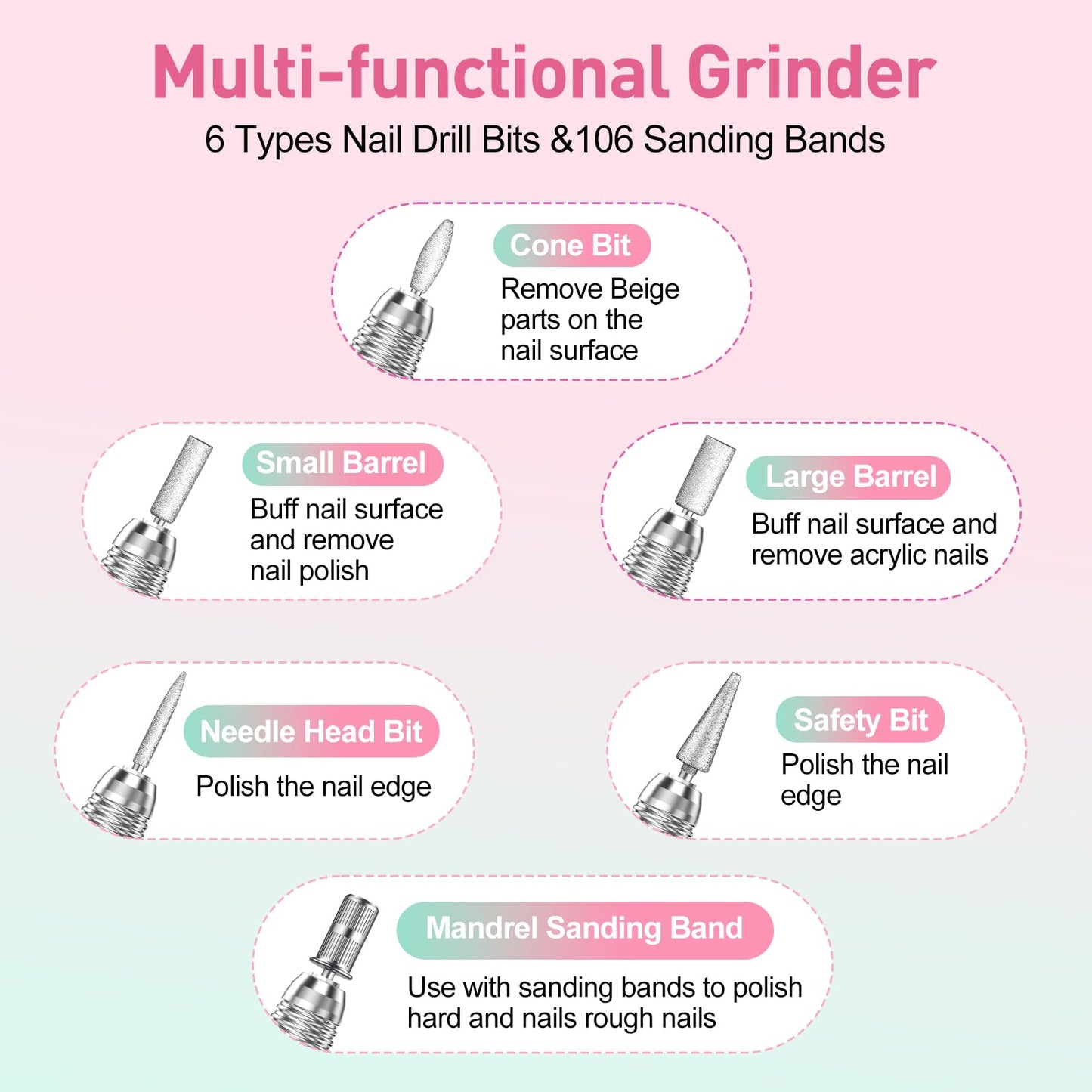 Jiasheng Electric Nail Drill, 30000rpm Professional Nail Drill Machine, Compact Electrical Nail File Kit for Acrylic Gel Nails Efile Drill Beauty & Personal Care JIASHENG