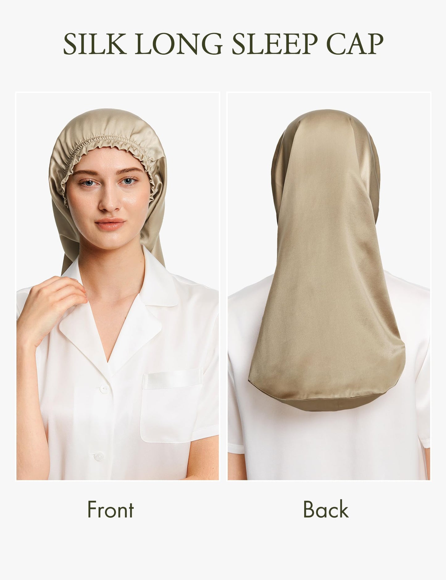 LilySilk Extra Long Silk Bonnet Sleep Cap for Women Soft Adjustable Hair Bonnet for Braids,Curly,Long Hair- Soft Elastic Band, Taupe Beauty and Personal Care LilySilk