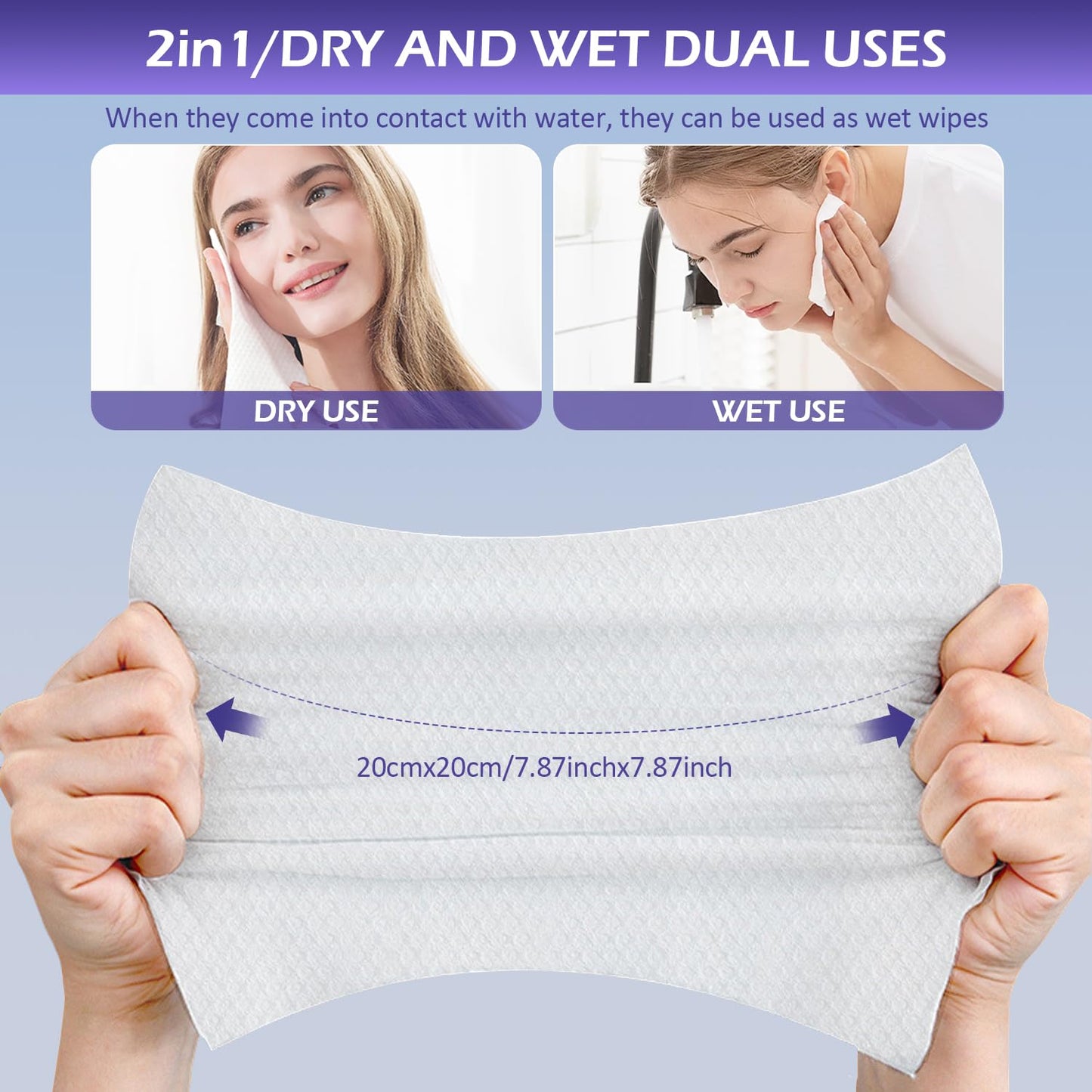 Disposable Face Towel 100 Count, Face Towels, Soft Cotton Dry Wipes Facial Cloths Towelettes for Washing and Drying, Facial Tissue for Cleansing Beauty and Personal Care cokoness