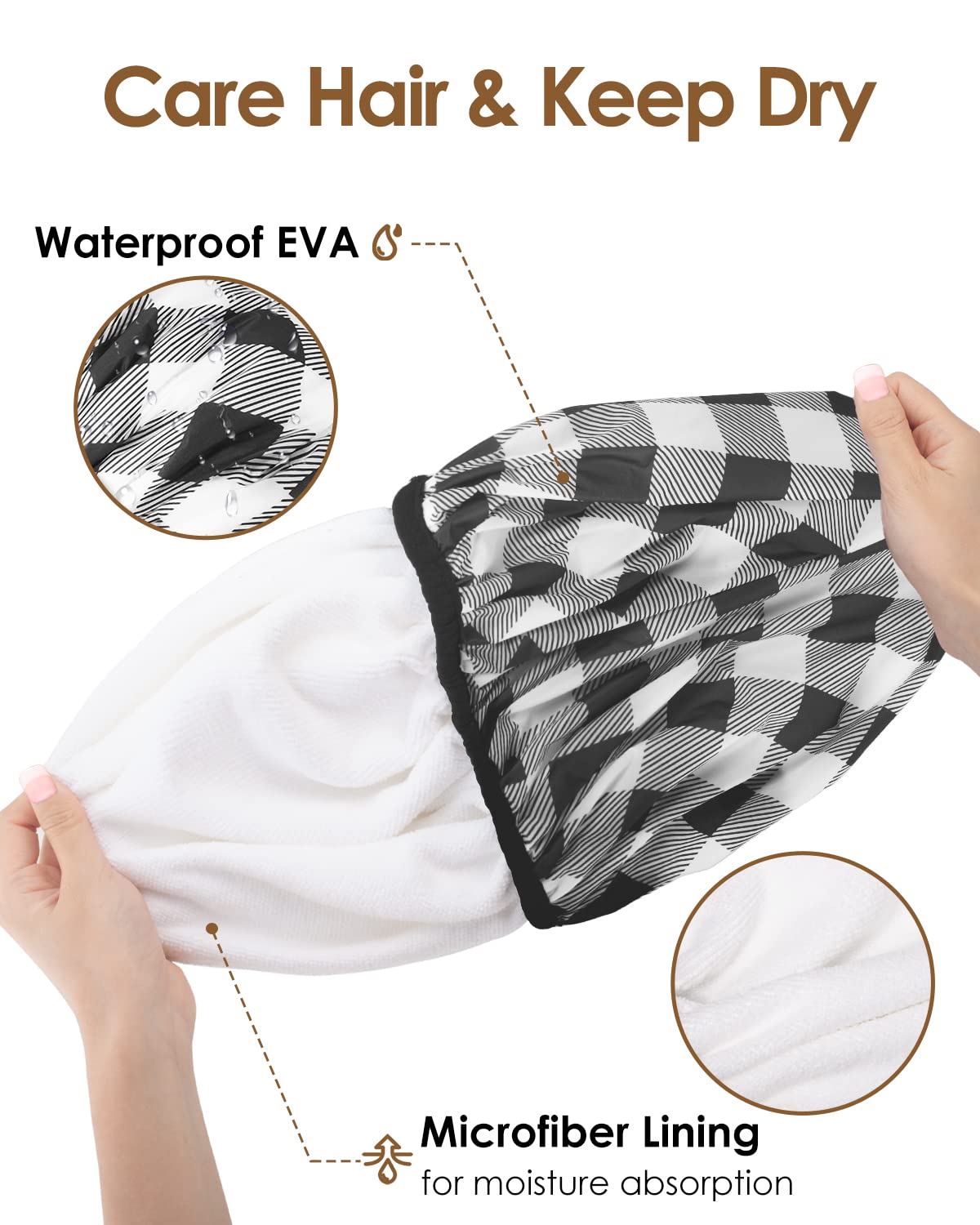 Auban Shower Cap, Shower Cap for Women Terry Cloth Lined EVA Exterior Reusable Double Layer Waterproof, Large Bath Hair Cap, Hotel Travel Essentials Beauty & Personal Care Auban