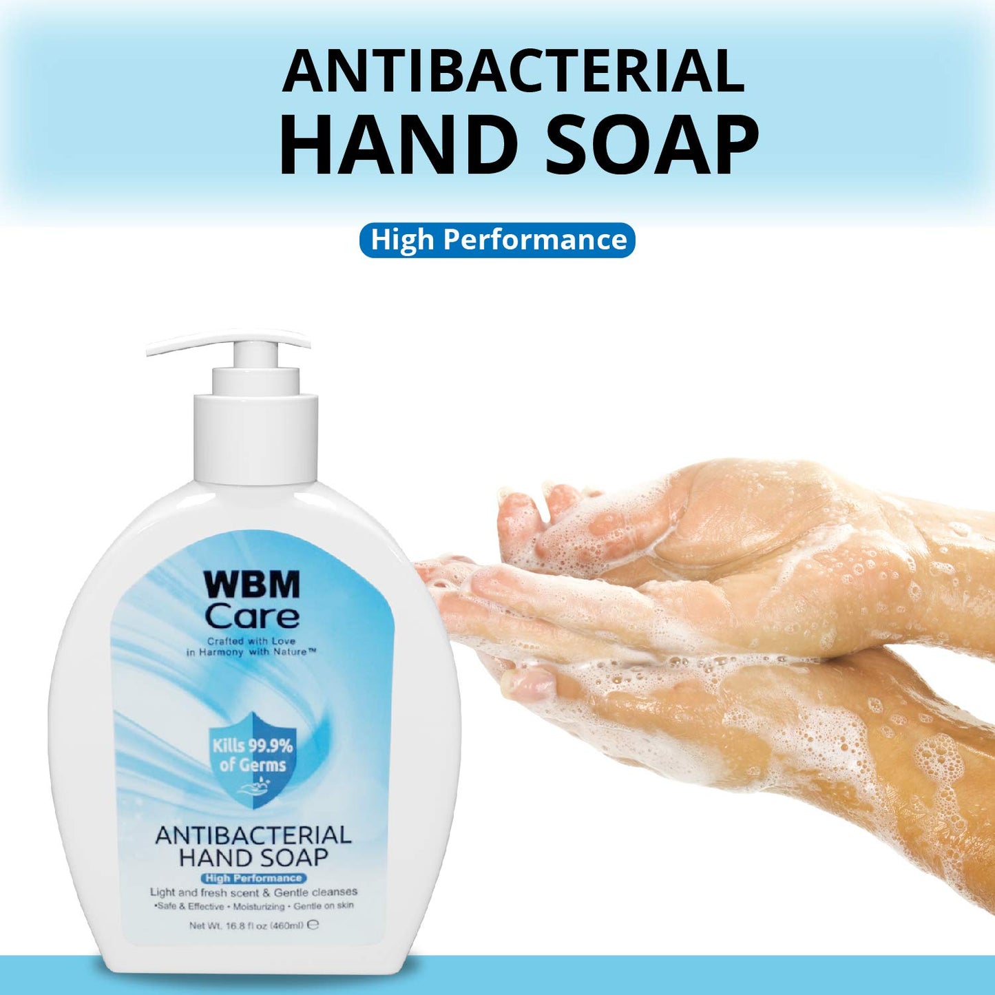 WBM Care Hand Soap, Crafted with Love in Harmony with Nature, Effective Cleanser with Light & Fresh Scent, Liquid Hand Soap - 16.8 fl oz/Each (Pack 1) Beauty & Personal Care WBM
