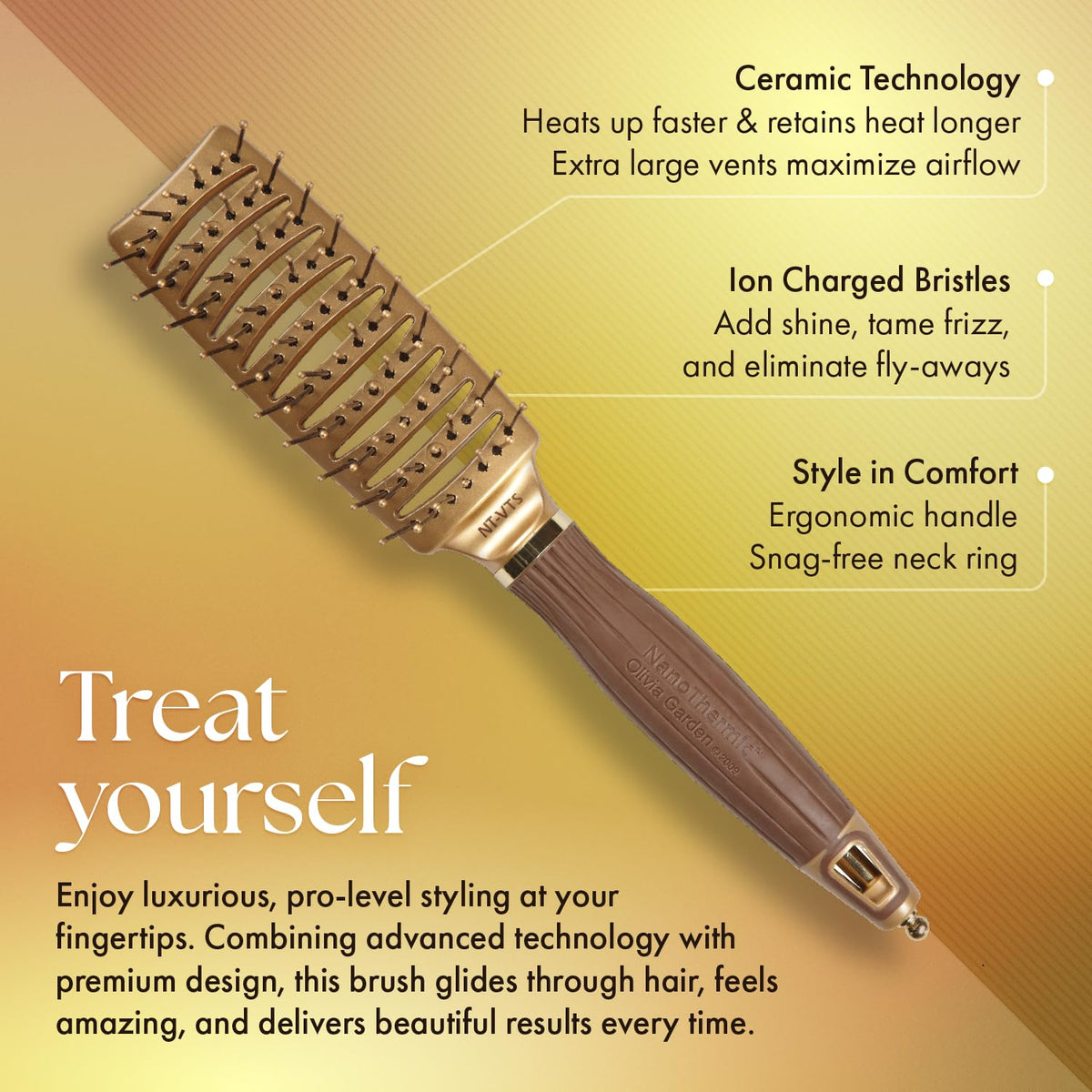 Olivia Garden NanoThermic Ceramic + Ion Styler Hair Brush NT-VTS (Vent) Beauty & Personal Care Olivia Garden