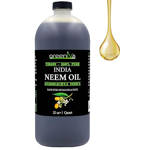 GreenIVe 100% Organically Grown Neem Oil, Cold-Pressed Virgin, Pure & Natural, 32 oz - Ideal for Gardening, Skin Care, Hair Care & Pet Care Beauty & Personal Care GreenIVe