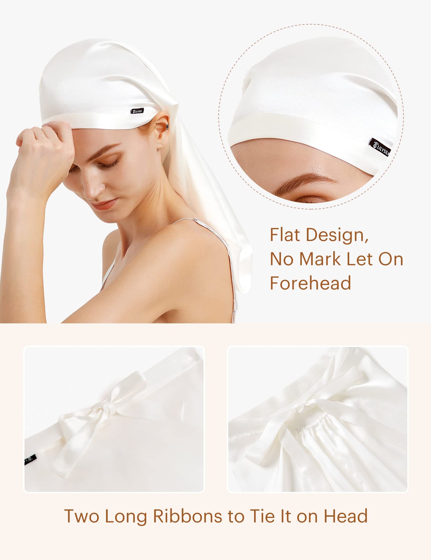 LILYSILK 100% Silk Bonnet Mulberry 19 Momme Silk Sleep Cap Long for Curly Hair Night Cap for Sleeping, Silk Hair Wrap for Women Ivory Beauty and Personal Care LilySilk