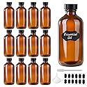 BPFY 12 Pack 8 oz Amber Glass Boston Bottle With Black Poly Cap, Funnel, Chalk Labels, Pen, Dispensing Bottles for Homemade Vanilla Extract, Essential Beauty & Personal Care BPFY