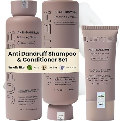 Jupiter Anti Dandruff Shampoo, Conditioner & Serum for Flaky, Itchy, Oily & Dry Scalp - Nourishes Scalp, Reduces Breakage & Flakes - Color-Safe Beauty & Personal Care Jupiter