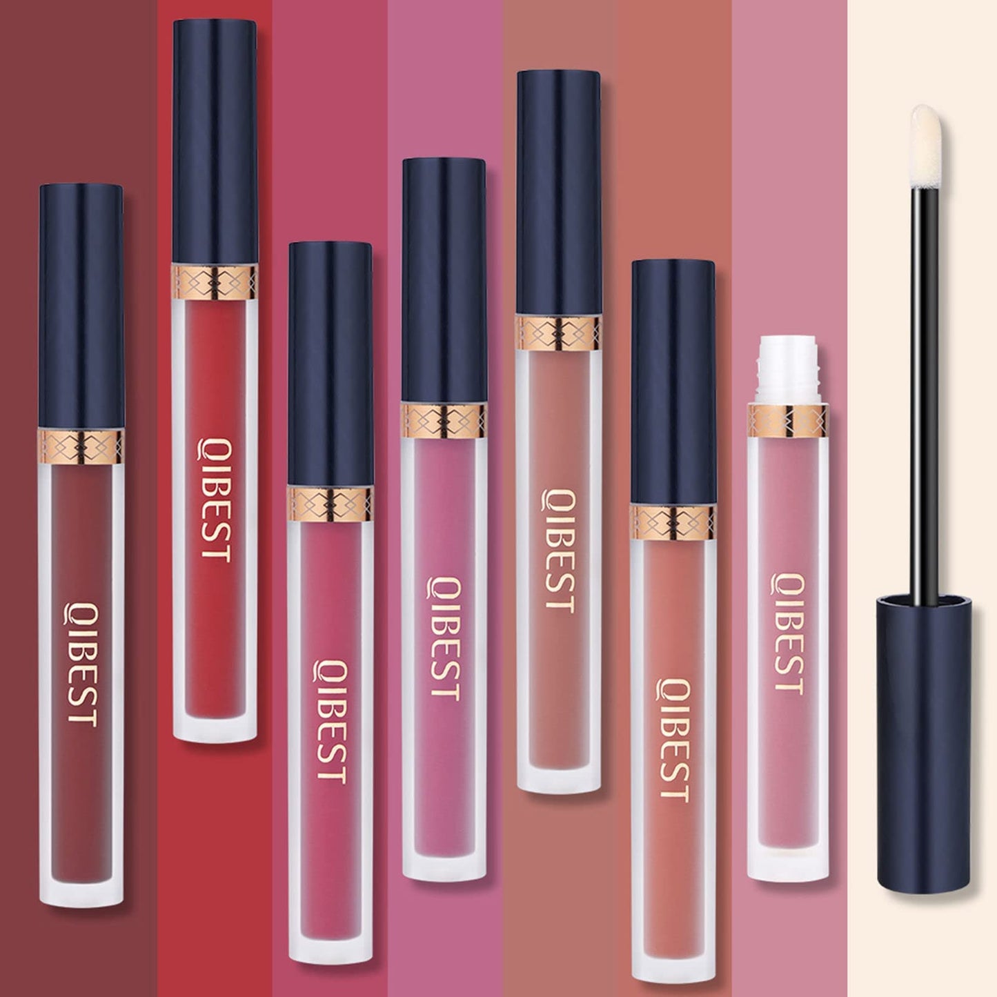 QiBest 7Pcs Matte Liquid Lipstick + 1Pcs Lip Plumper Makeup Set Kit, Pigmented Long Lasting Lip Gloss Set, Velvet Waterproof Halloween Lip Makeup Beauty & Personal Care QiBest
