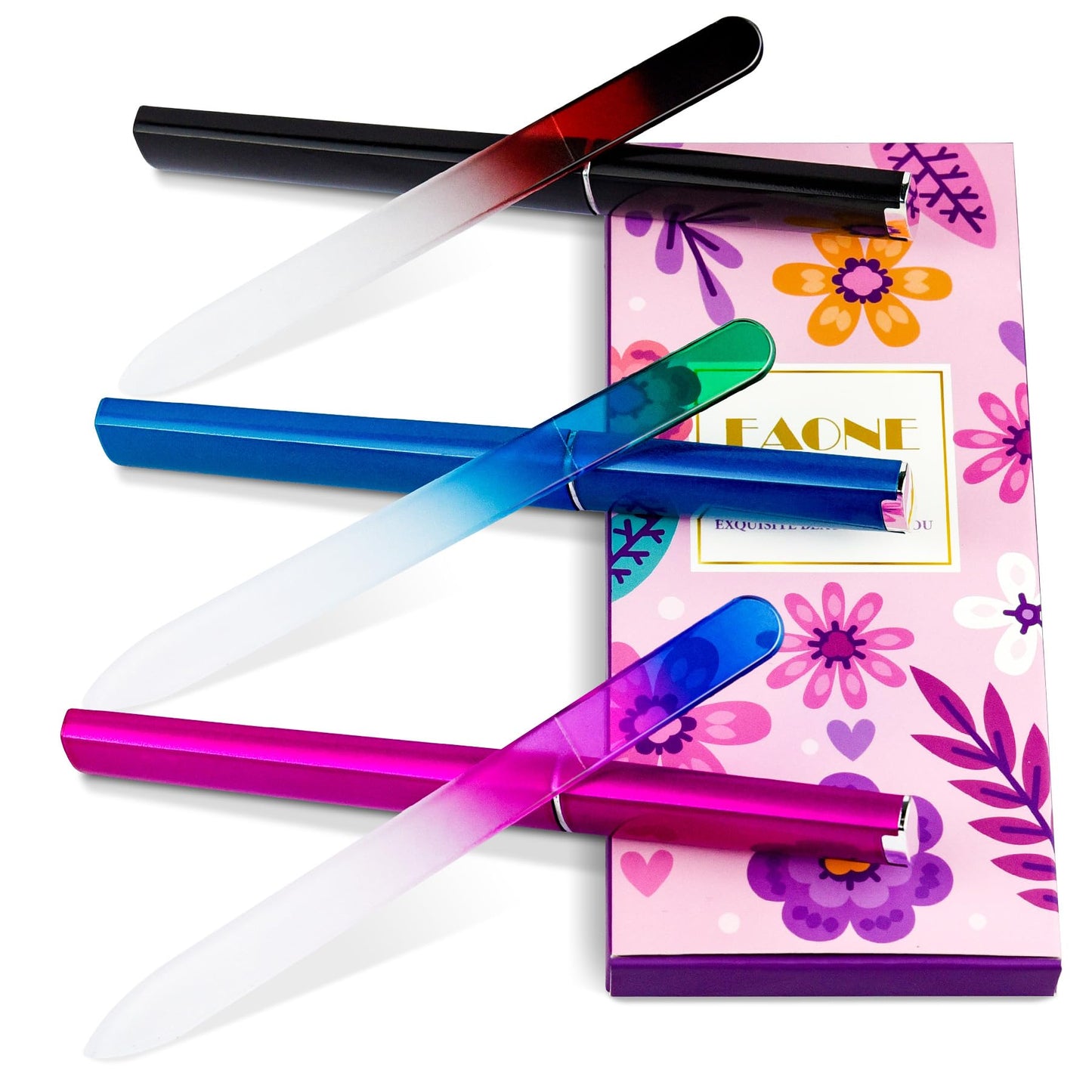 EAONE Crystal Glass Nail File with Case 3 Pack, Double-Sided Etched Fingernail Files for Natural Nails Professional Footnail Care Tool, Stocking Beauty & Personal Care EAONE