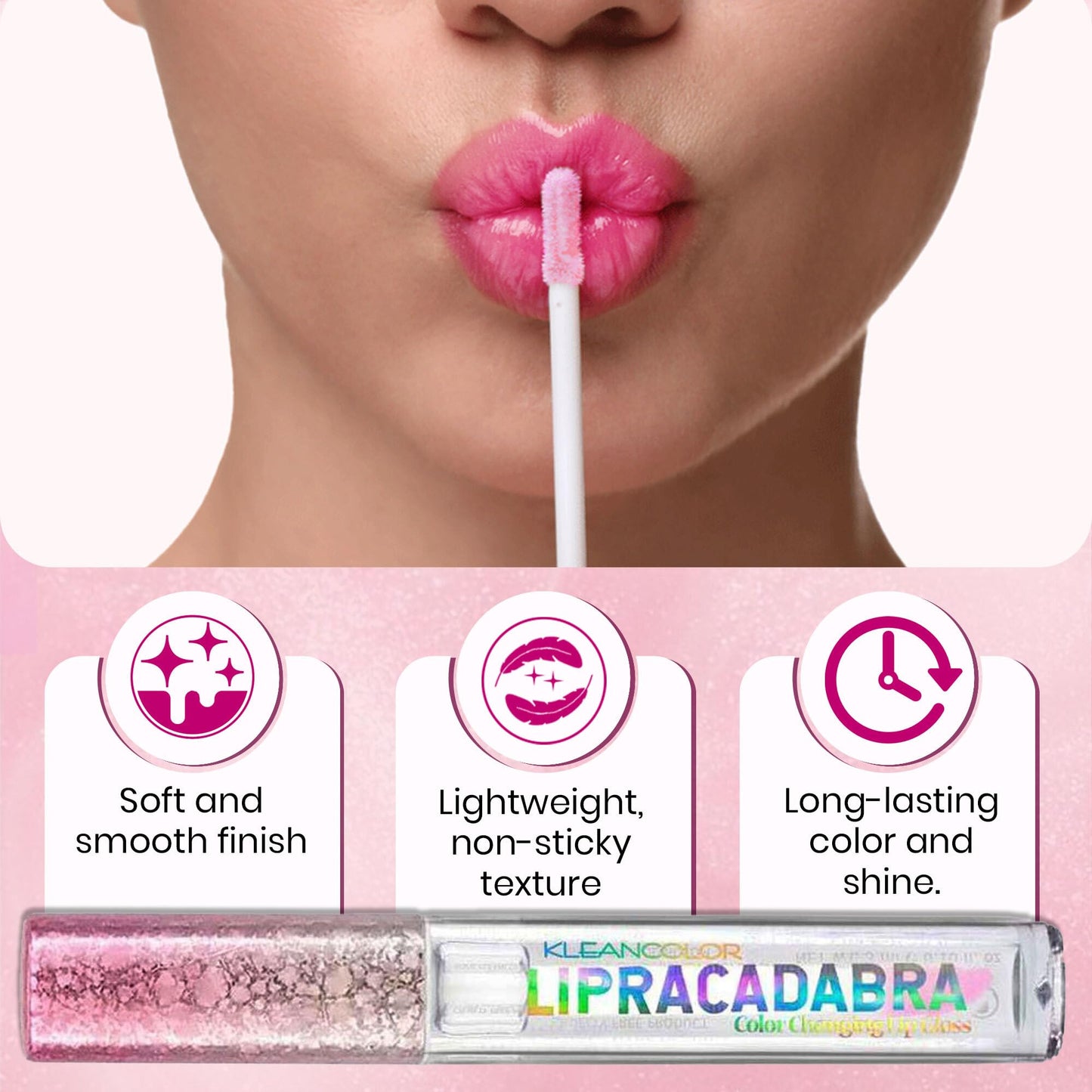 Kleancolor Lipracadabra Color Changing Lip Gloss 2 Pack - pH Activated Clear Gloss Reveals a Custom Pink Tint - Lightweight, Non-Sticky Shine - Candy Beauty & Personal Care Kleancolor