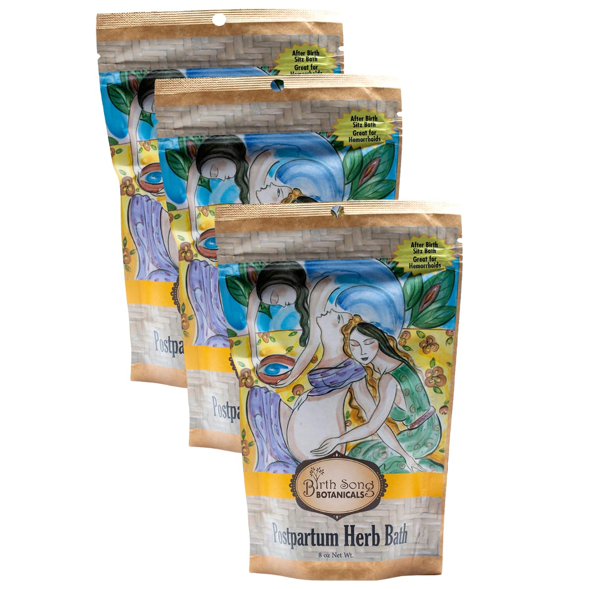 Birth Song Botanicals Organic Postpartum Herbal Bath Soak - 8oz/ea. Herbal Sitz Bath Blend with Sea Salt, Organic Plantain, Yarrow, Shepherd’s Purse Beauty and Personal Care Birth Song Botanicals