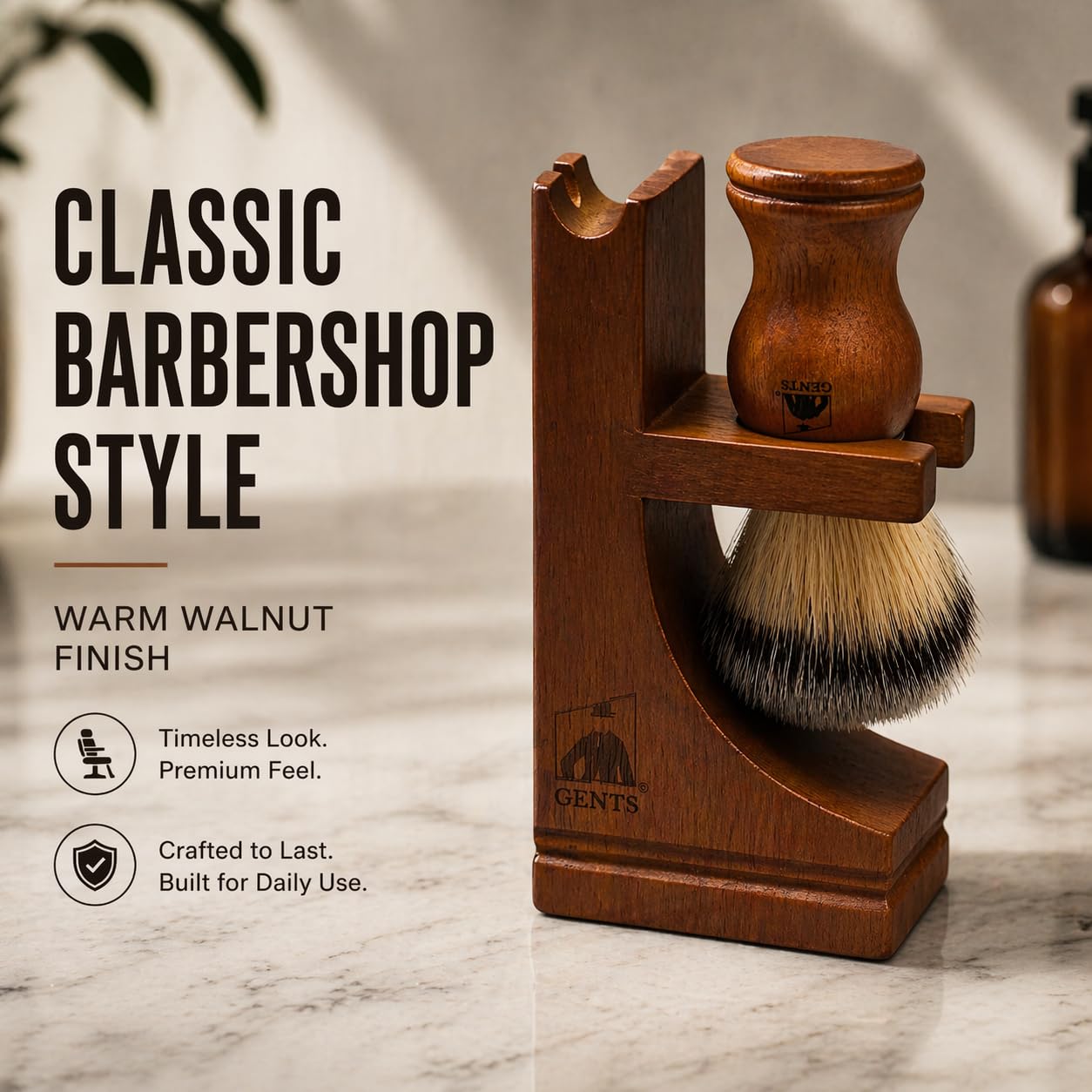 G.B.S Deluxe Wooden Shaving Razor and Shave Brush Stand - Safety Razor Brush Holder. Prolong The Life of Your Shaving Brush and Razor, Walnut Wood Beauty and Personal Care G.B.S