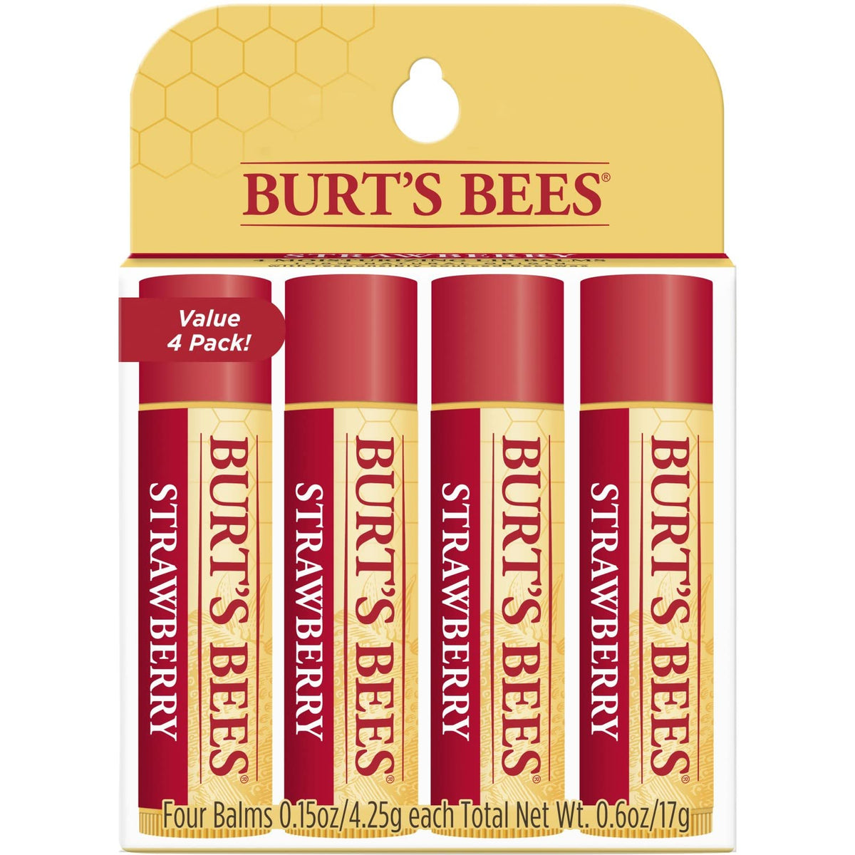 Burt's Bees 100% Natural Moisturizing Lip Balm, Strawberry with Beeswax & Fruit Extracts - 4 Tubes Beauty & Personal Care Burt's Bees