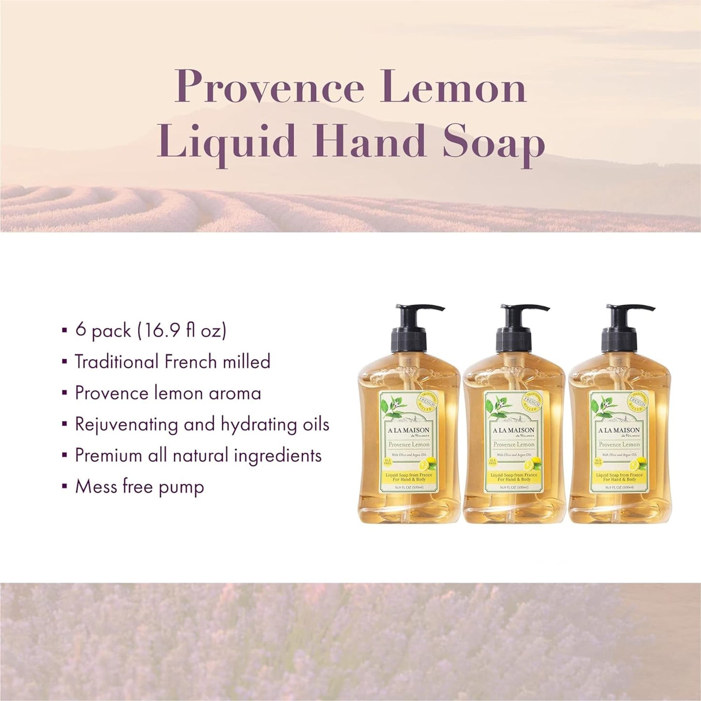 A LA MAISON Provence Lemon Liquid Hand Soap 16.9 Fl Oz - Natural Hand Wash Made with Essential Oils - Biodegradable, Plant-Based, Vegan, Cruelty-Free Beauty & Personal Care A LA MAISON