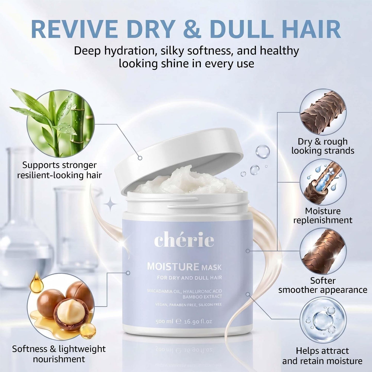 chérie Deep Conditioning Hair Mask with Macadamia Oil, Hyaluronic Acid & Bamboo Extract - Hydrating Hair Mask to Reduce Frizz & Breakage Beauty & Personal Care chérie