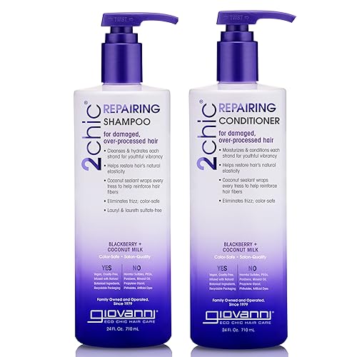GIOVANNI 2chic Ultra-Repairing Shampoo & Conditioner Set - For Damaged, Over-Processed Hair, Helps Restore Hair's Natural Elasticity, Blackberry Beauty & Personal Care GIOVANNI