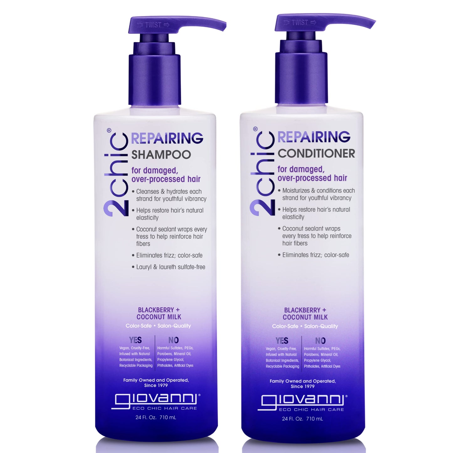 GIOVANNI 2chic Ultra-Repairing Shampoo & Conditioner Set - For Damaged, Over-Processed Hair, Helps Restore Hair's Natural Elasticity, Blackberry Beauty & Personal Care GIOVANNI