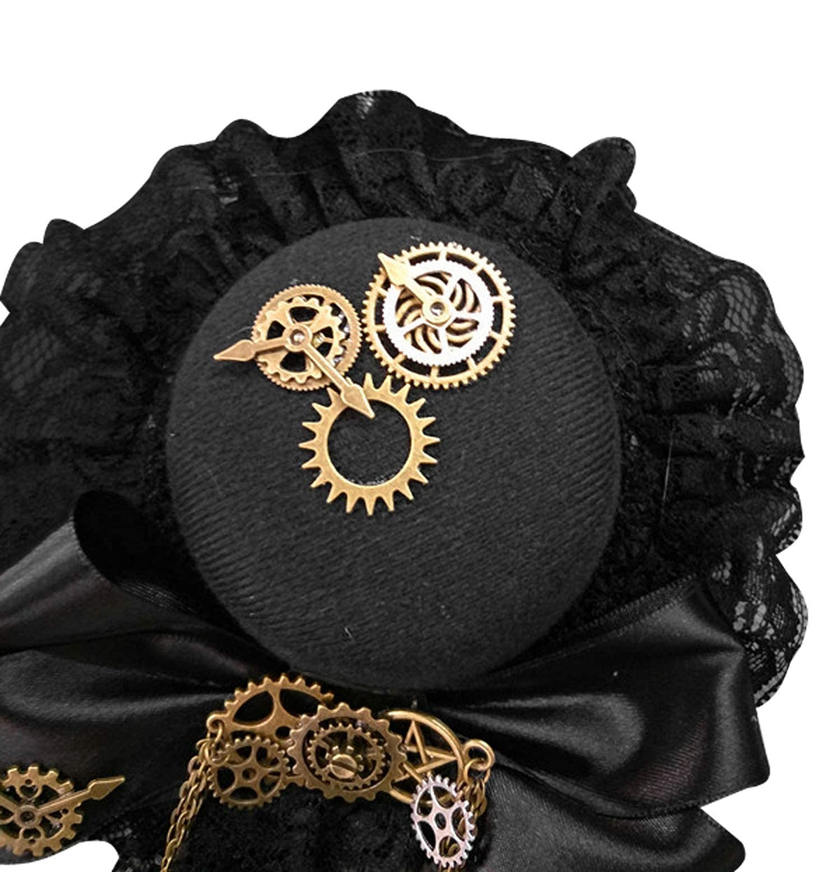 Womens Girls Vintage Lace Veil Tassels Steampunk Hair Clip Gears Bow-tie Mini Top Hat Gothic Lolita Fedoras Headwear