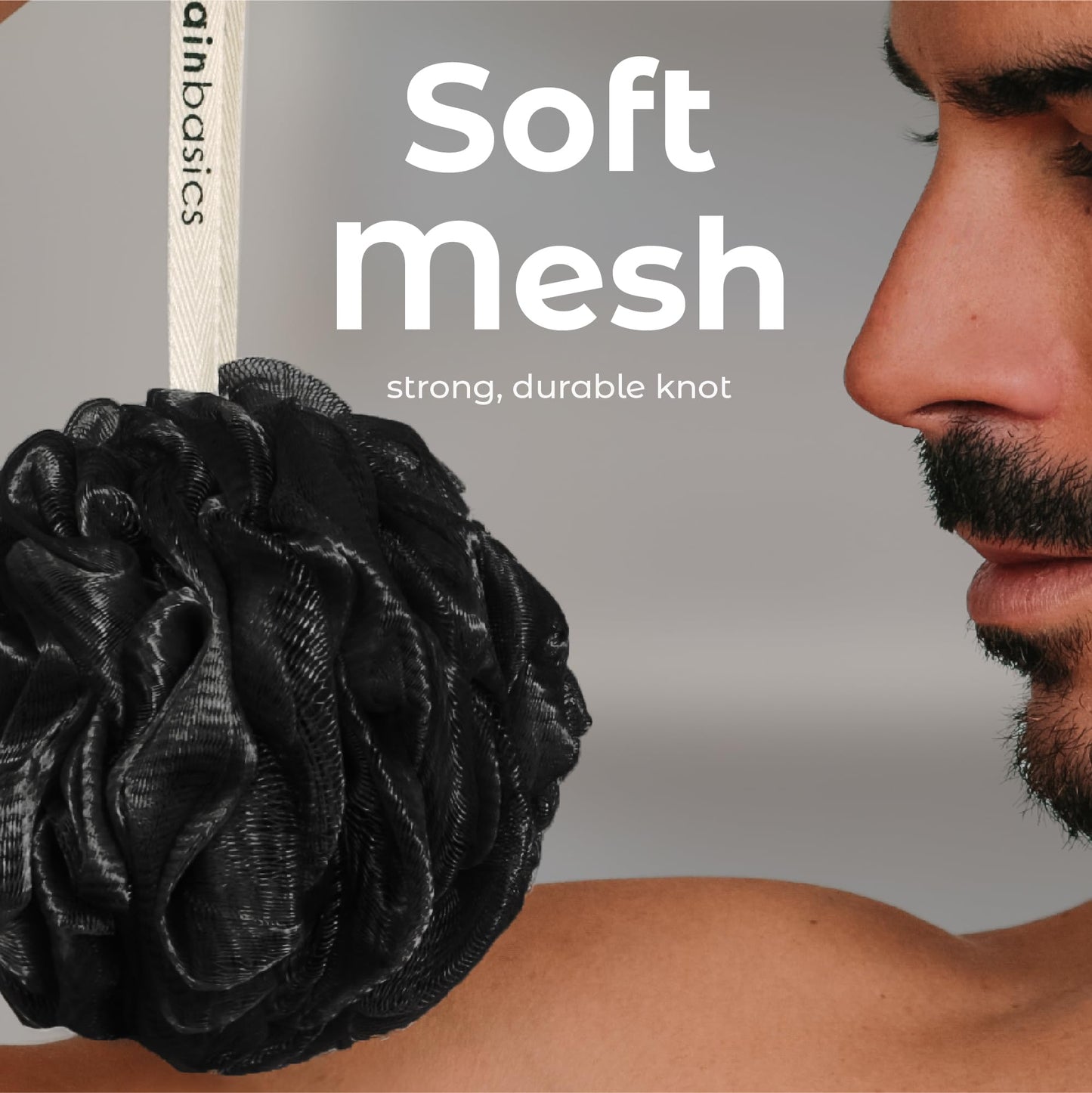 MainBasics Bath Shower Loofah Sponge Pouf Body Scrubber Exfoliator Body Wash Sponge (Set of 3, Triple Black) Beauty & Personal Care MainBasics