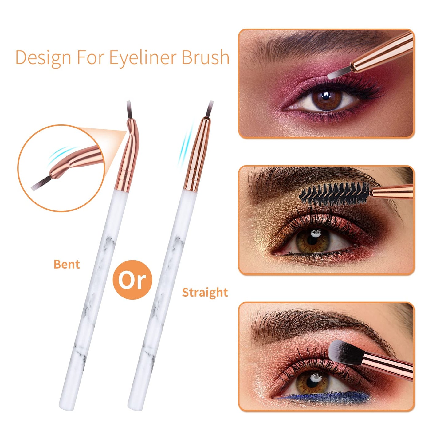 Eye Makeup Brushes DUAIU 16Pcs Eyeshadow brushes Eyebrow Eyeliner Blending Brush Premium Synthetic & Marble Handle Brushes sets with Pink Cosmetic Bag Beauty & Personal Care DUAIU