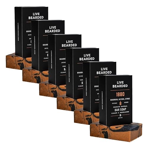Live Bearded All-Natural Bar Soap for Men, 6-Pack of 5 oz - Made in the USA - Exfoliates and Moisturizes - Charcoal, Pumice, Shea Butter | 1880 Scent Beauty & Personal Care Live Bearded
