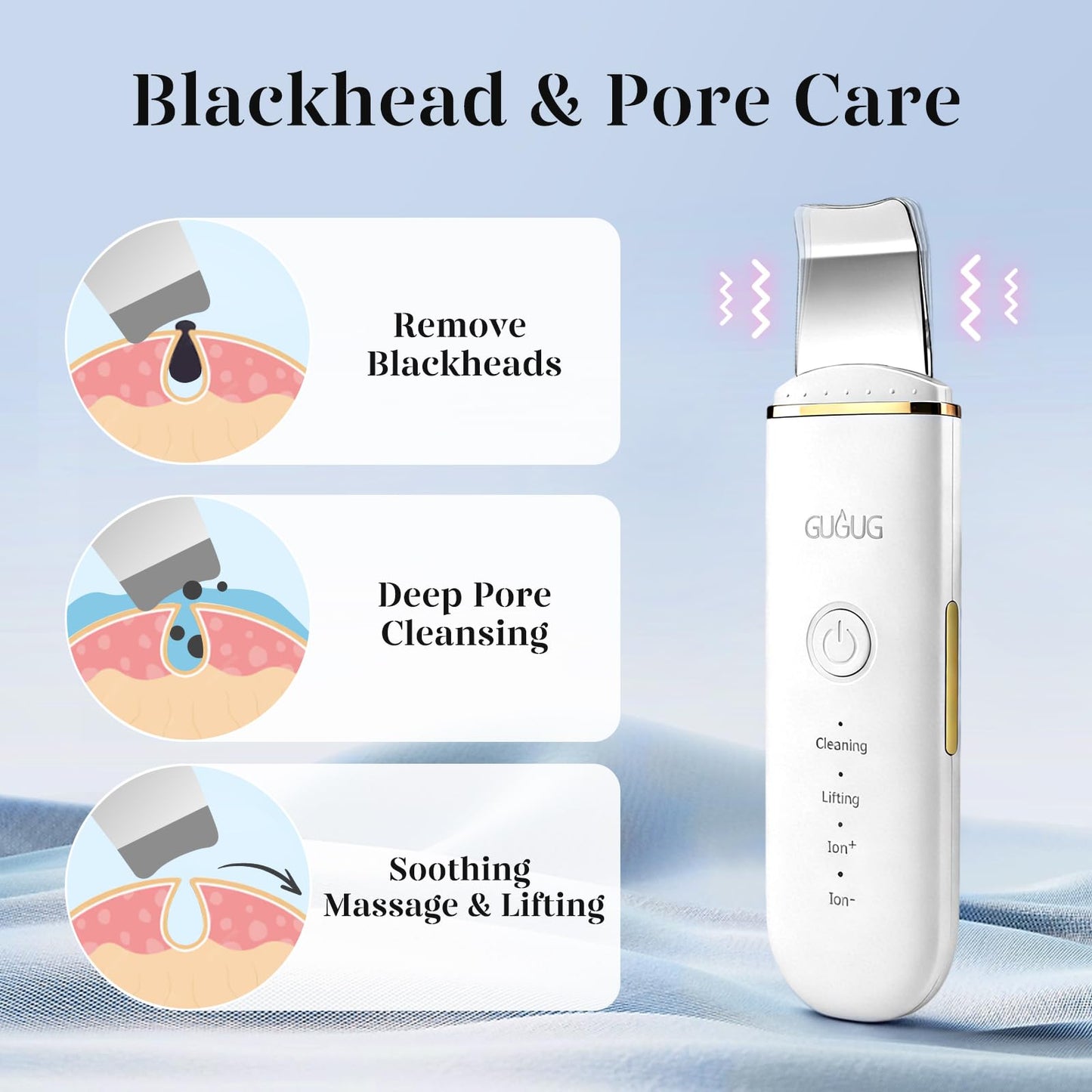 GUGUG Skin Scrubber Spatula Pore Cleaner Blackhead Remover, 4 Modes, White Beauty and Personal Care GUGUG